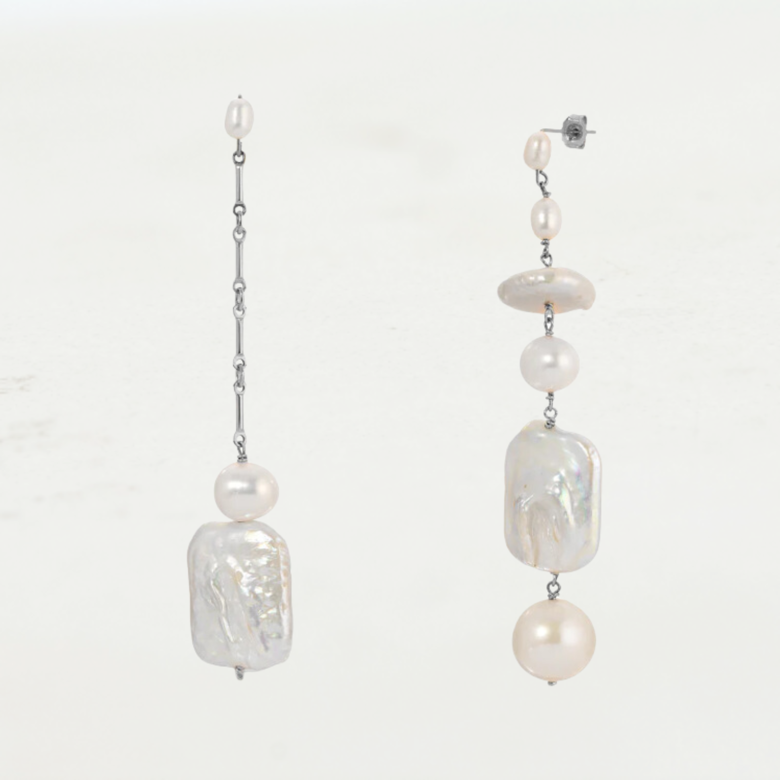 sterling silver baroque freshwater pearl assymetric drop earrings kozakh