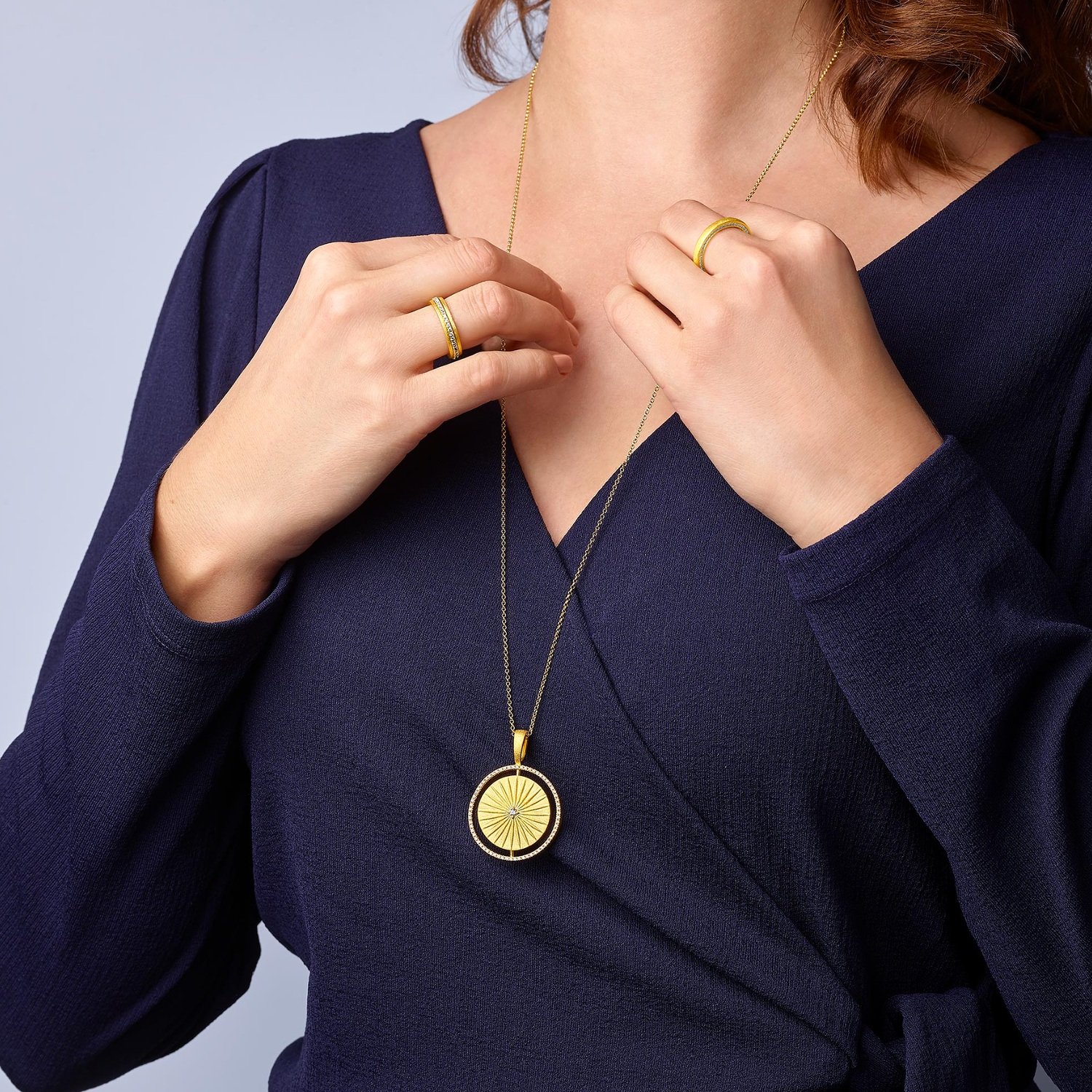 sterling silver 24k gold plate cubic zirconia cz sun moon spinner necklace
