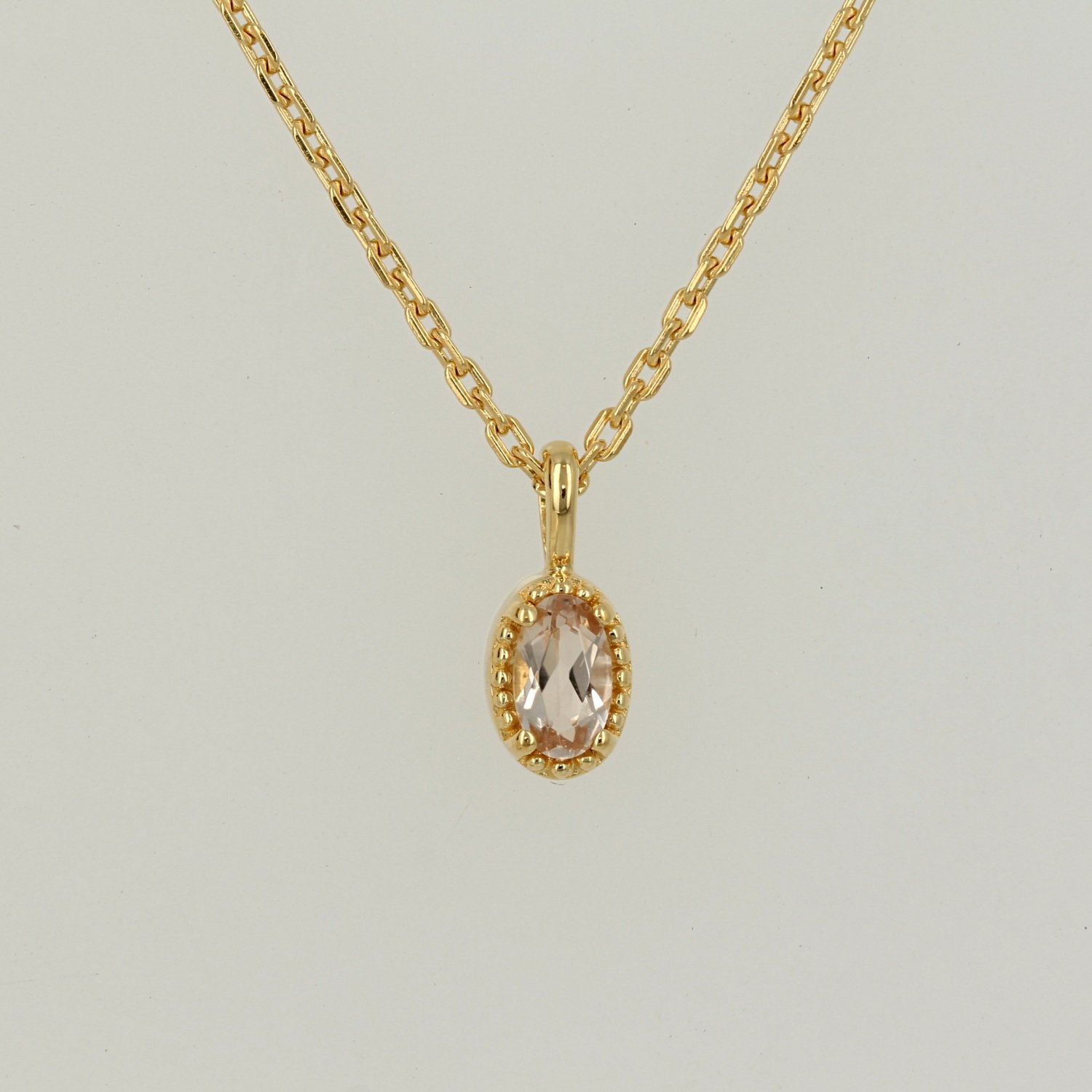 sterling silver gold vermeil oval morganite milgrain pendant necklace