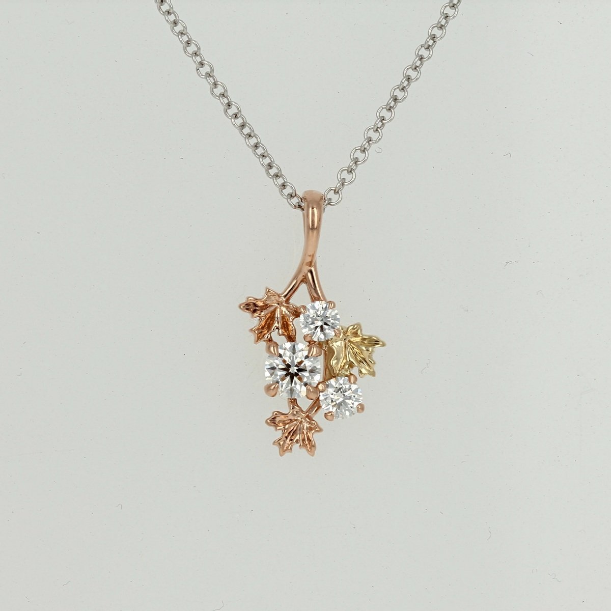 14k two tone yellow rose certified Canadian gold Canadian diamond maple leaf necklace pendant