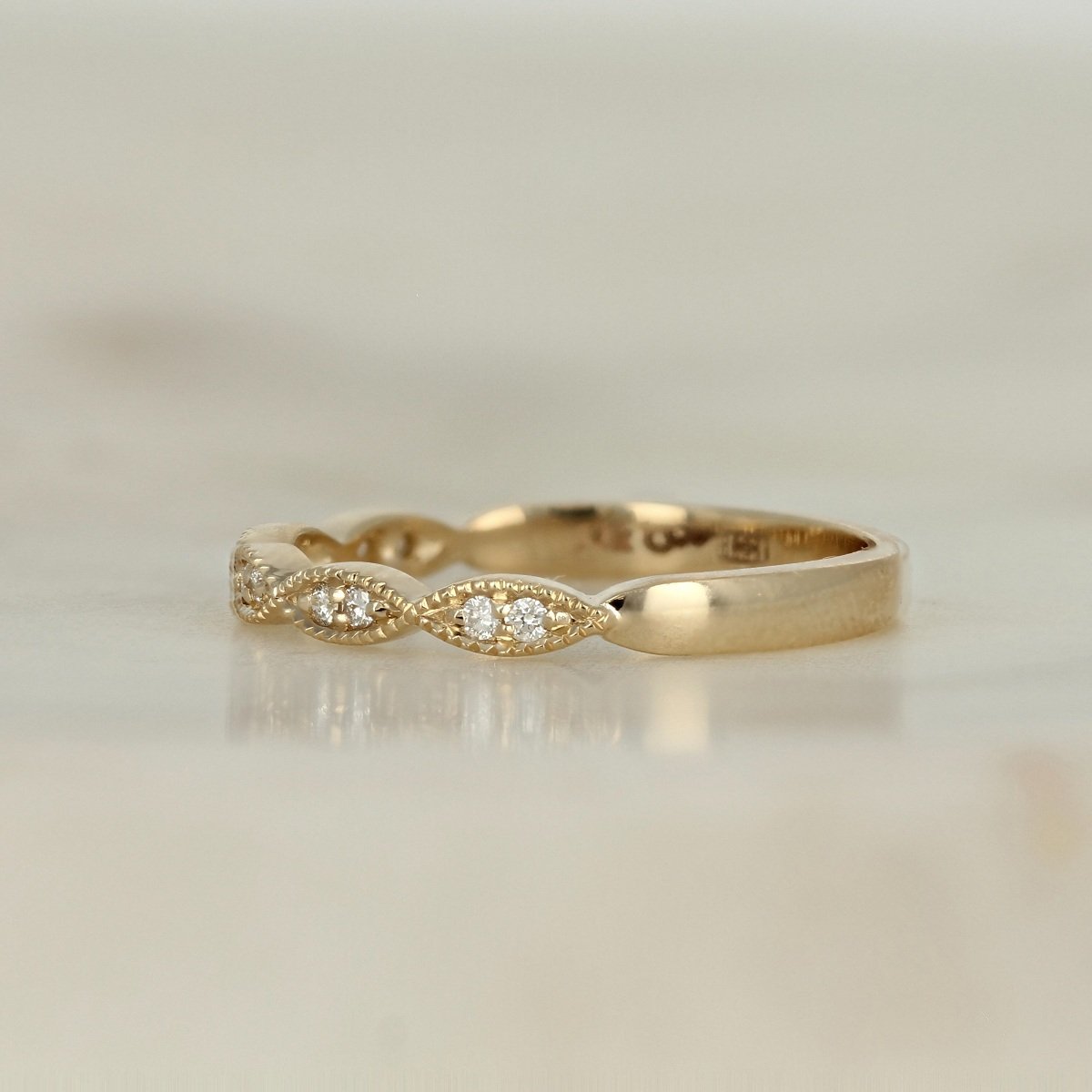 14k yellow gold diamond milgrain marquise wedding anniversary band ring