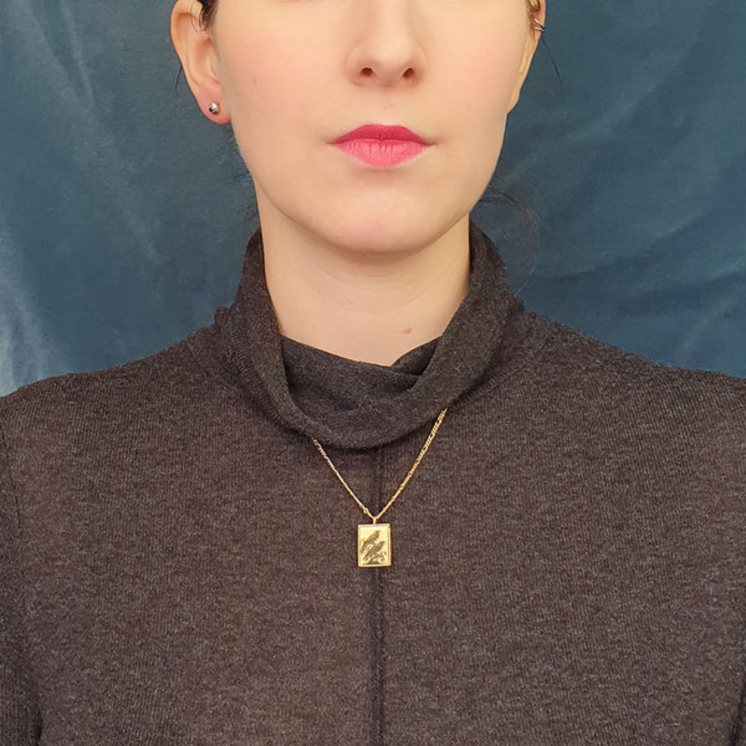 sterling vermeil double birds hand drawn rectangle necklace anzu