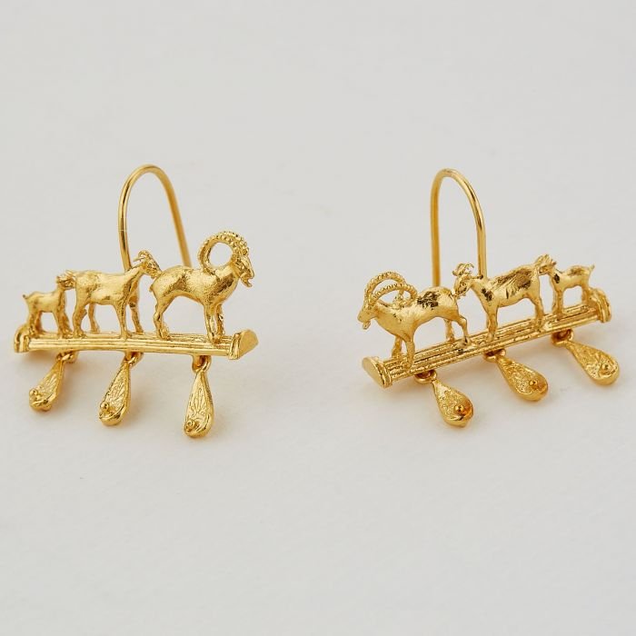 22ct gold plated sterling silver family mountain goats relic fable earrings alex monroe
