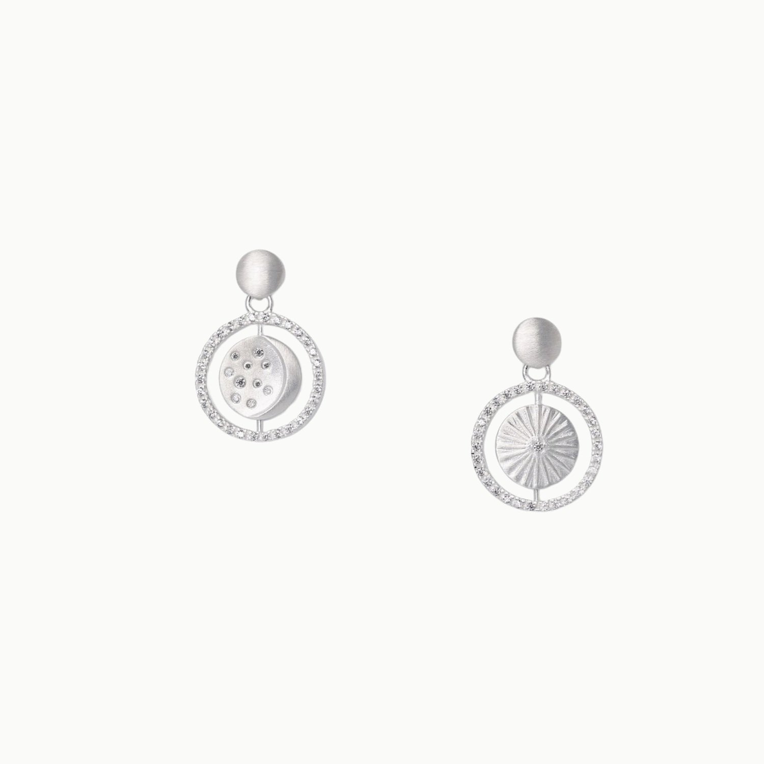 sterling silver cubic zirconia cz reversible sun and moon spinning stud earrings