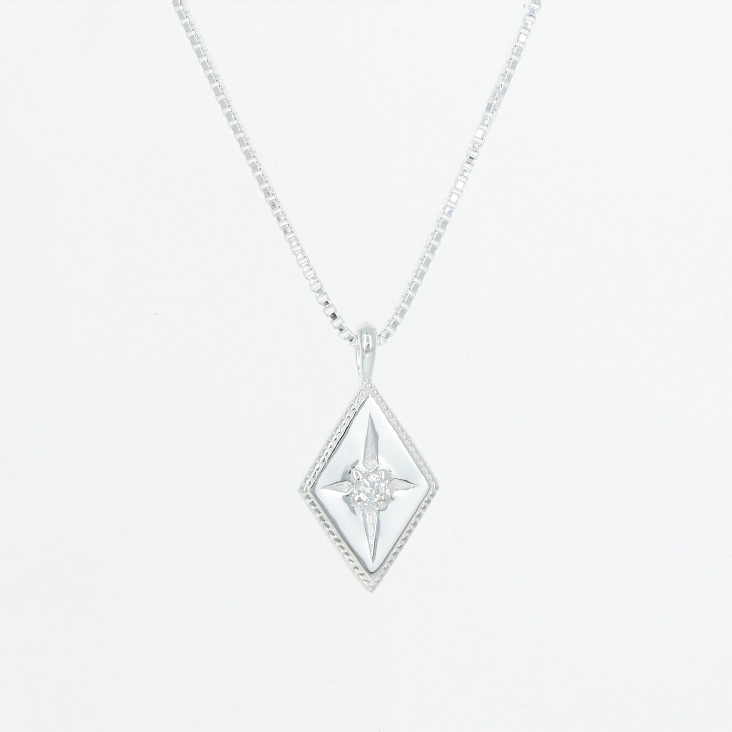 sterling silver kite shape star set cubic zirconia pendant necklace