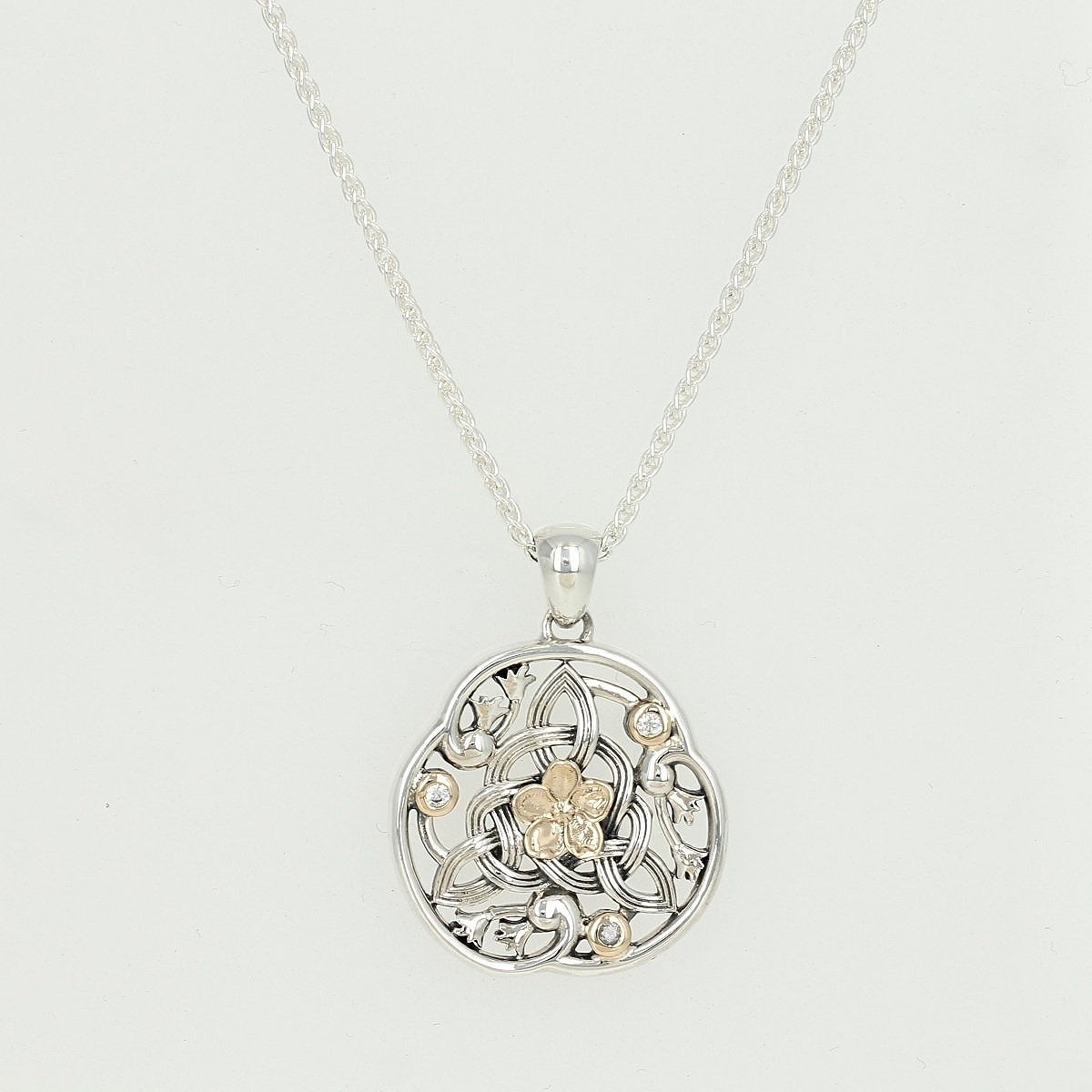 sterling silver 10k yellow gold cubic zirconia cz forget me not pendant necklace