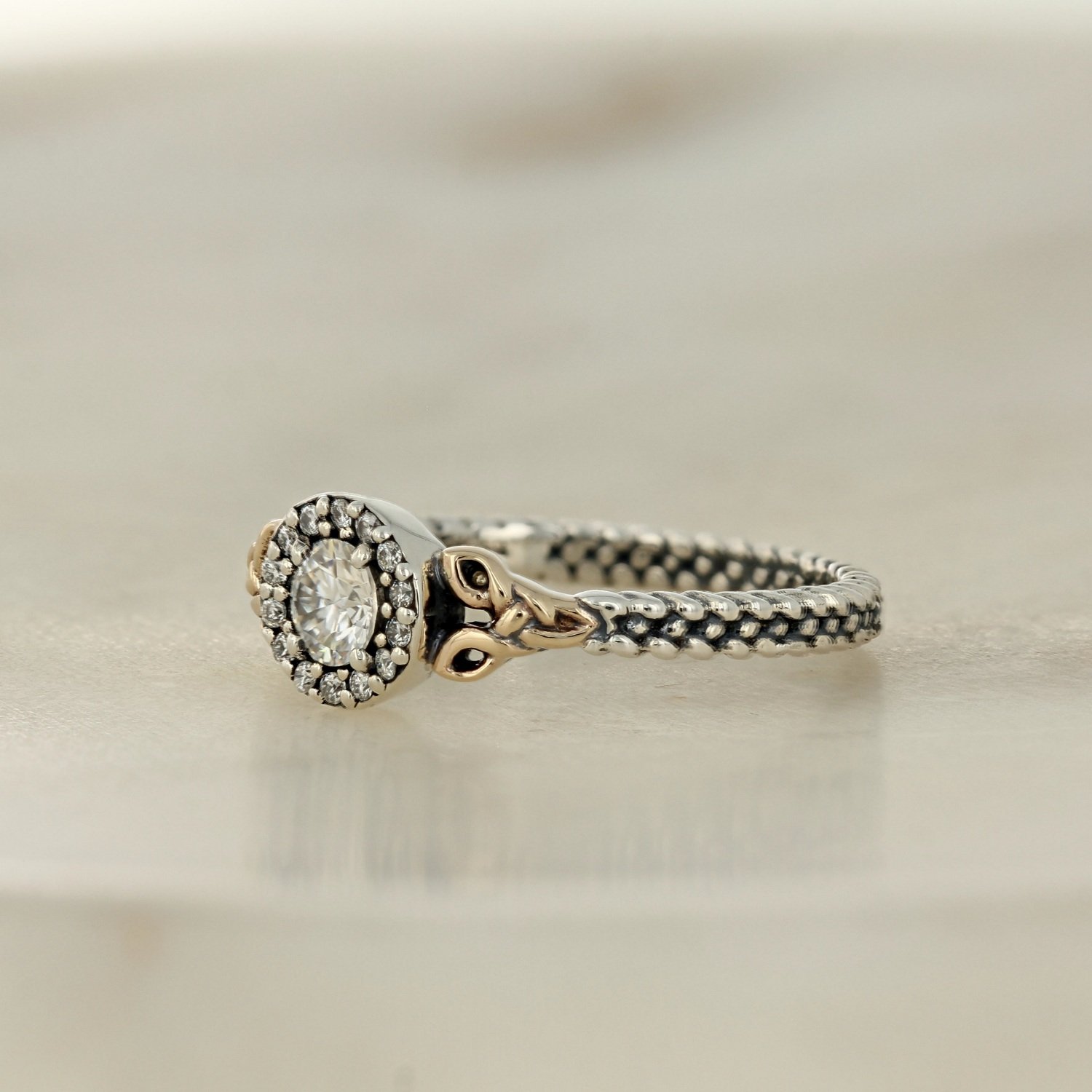 oxidized sterling silver 10k yellow gold moissanite trinity braided three ring contour band set