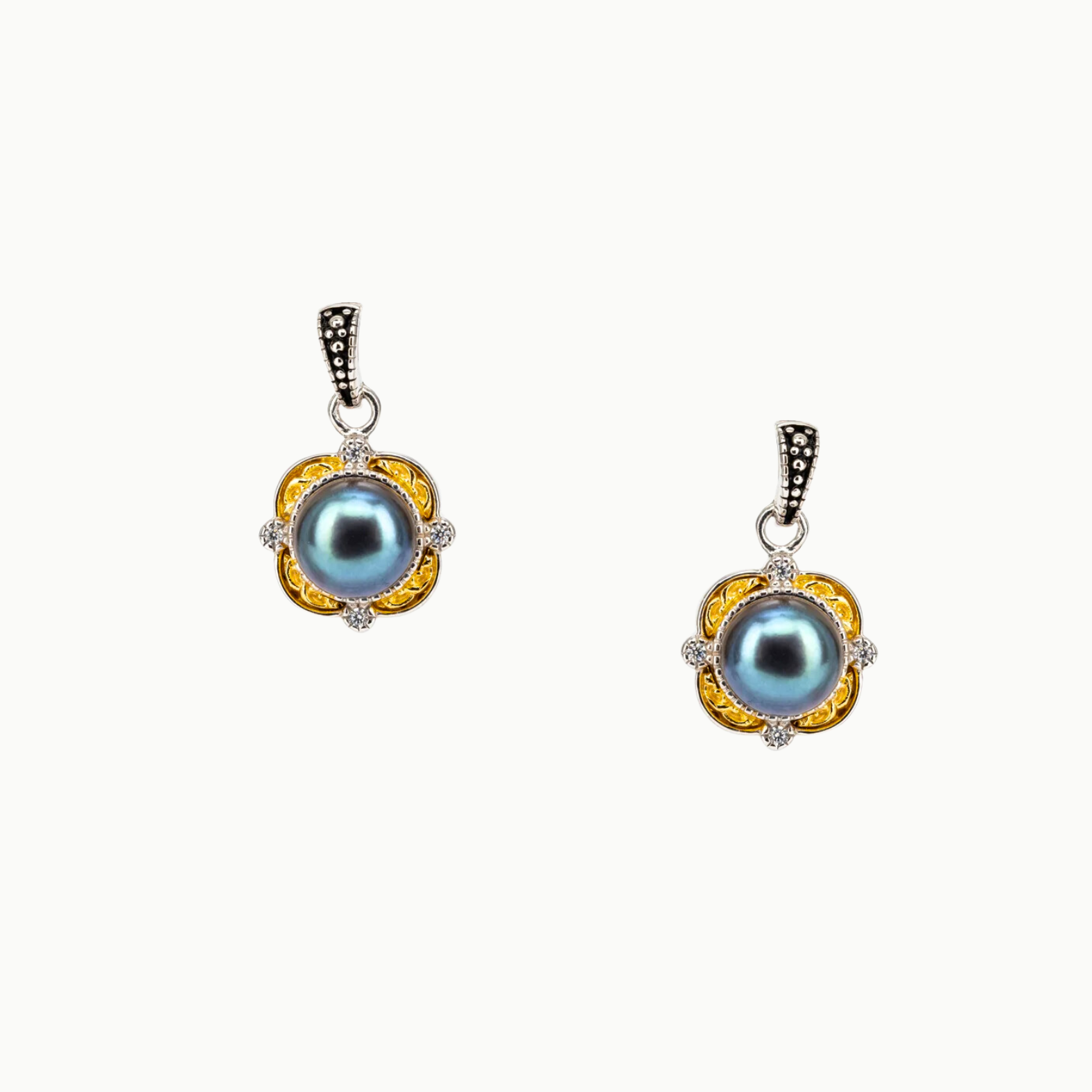 sterling 10k yellow gold peacock black freshwater pearl aphrodite post earrings keith jack
