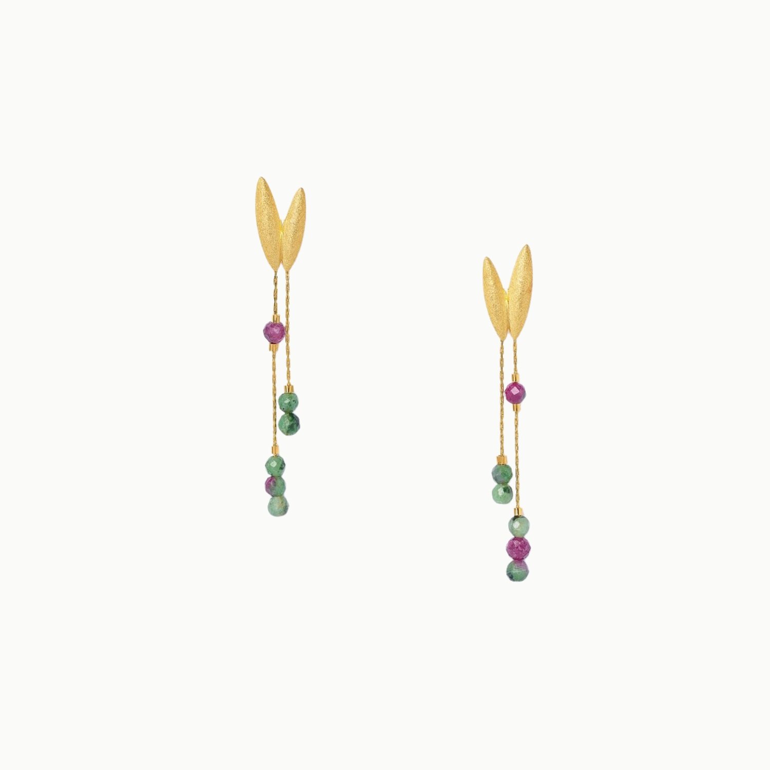 sterling silver 24k gold plate leaf ruby zoisite dangle drop earrings