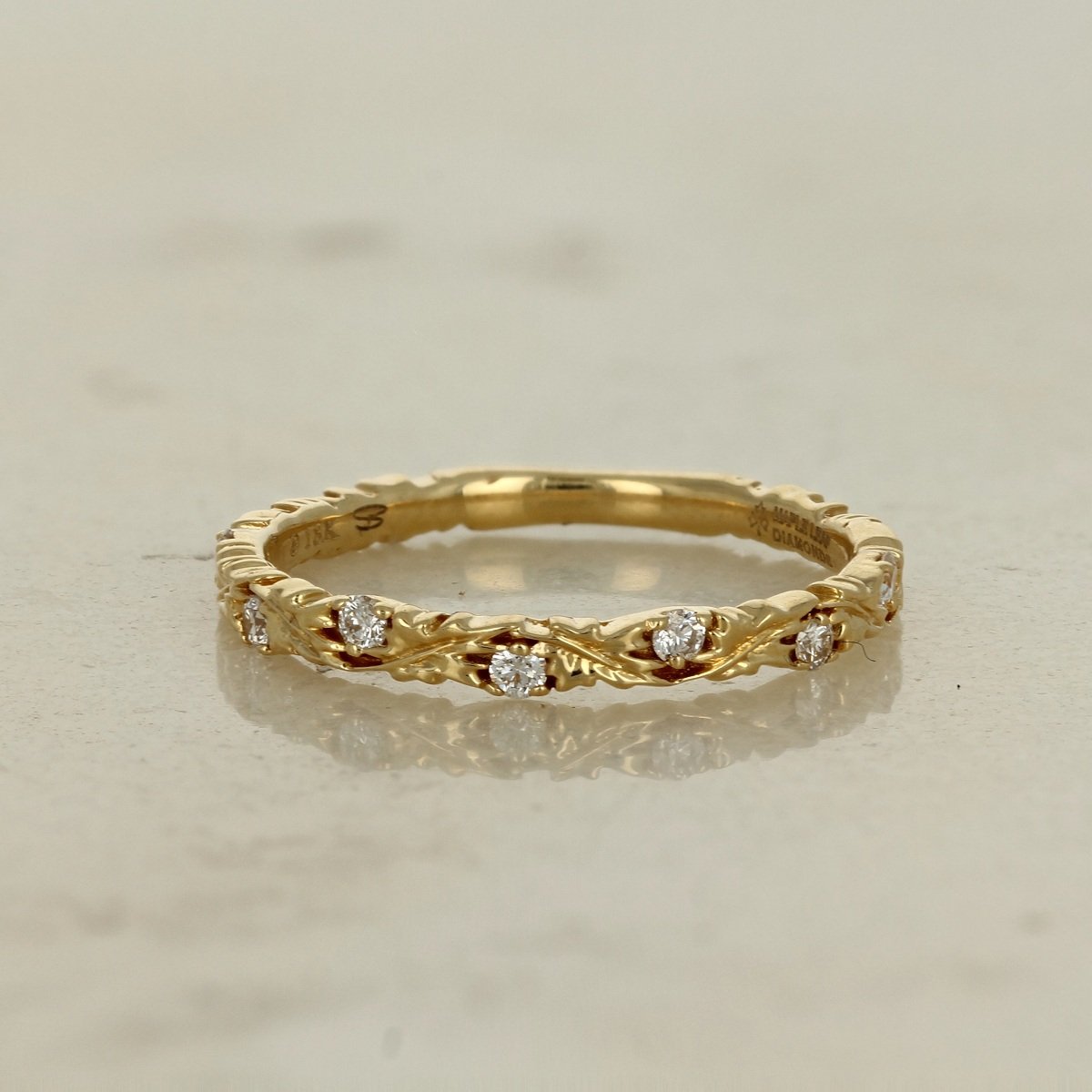 18k certified Canadian yellow gold Canadian diamond leaf seasons wedding anniversary band ring