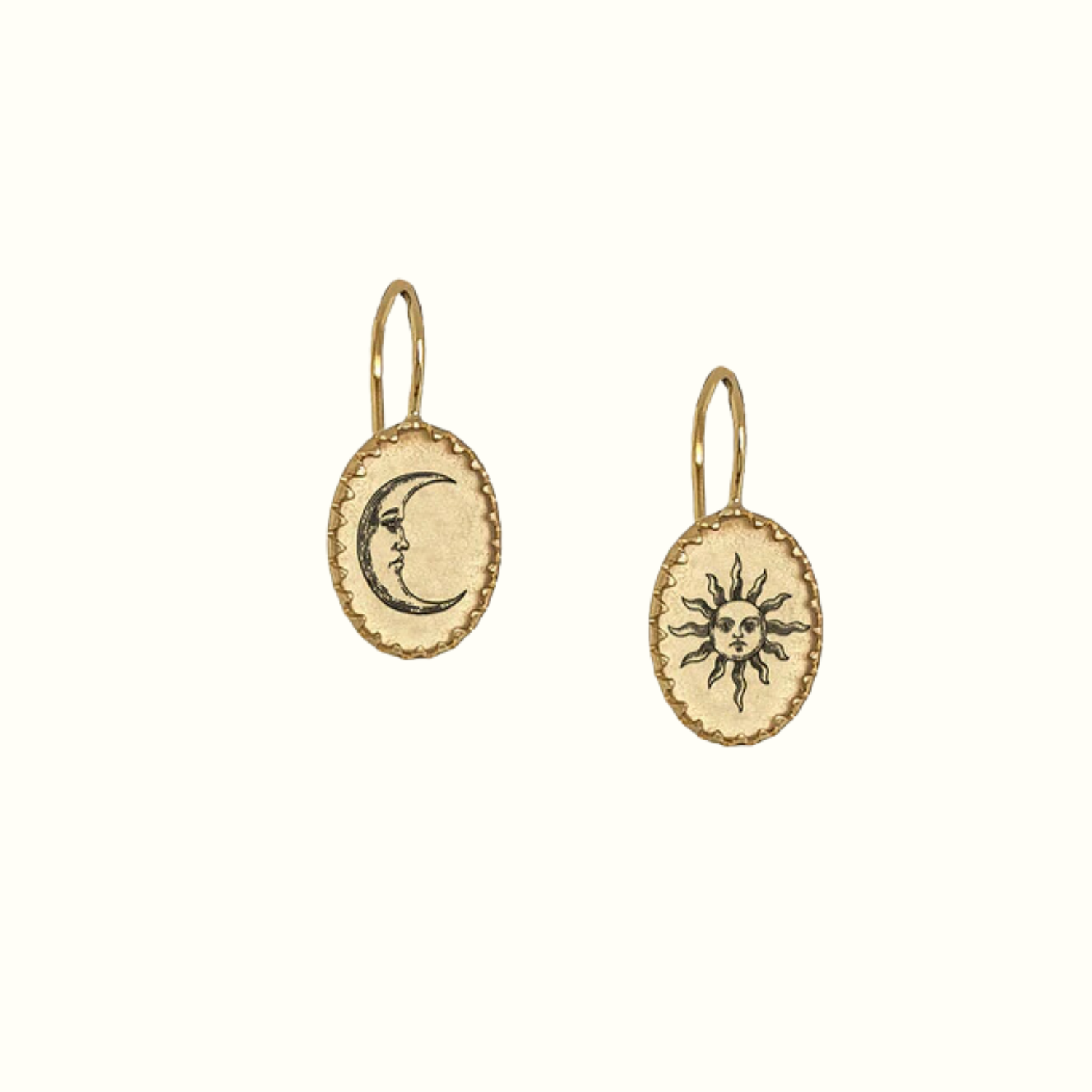sterling vermeil celestial hand drawn sun moon oval earrings ANZU