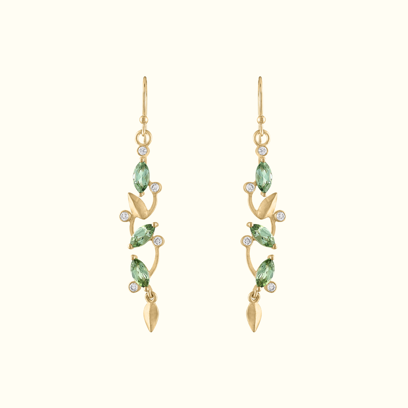 14k yellow gold green tourmaline diamond cascade drop earrings lori ann jewelry
