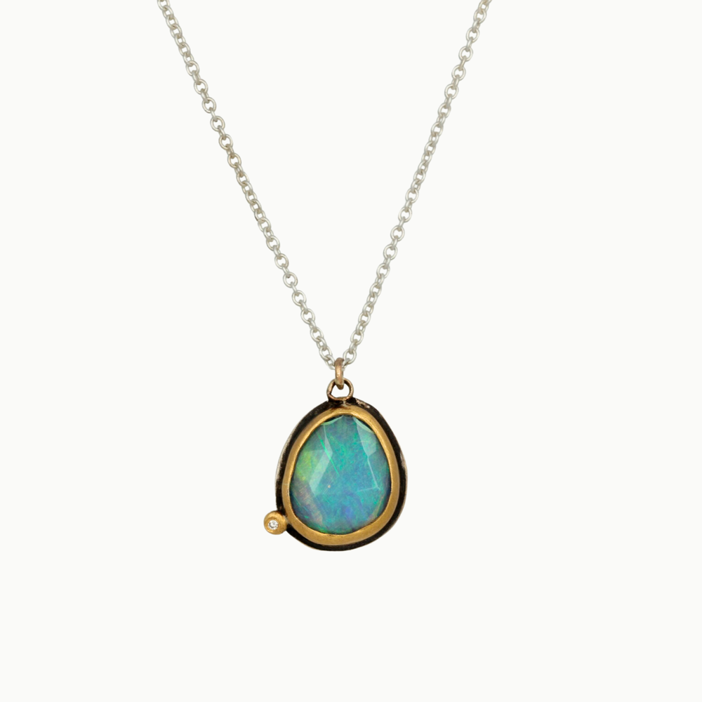 Sterling 22k Opal Diamond Necklace — FireWorks Gallery