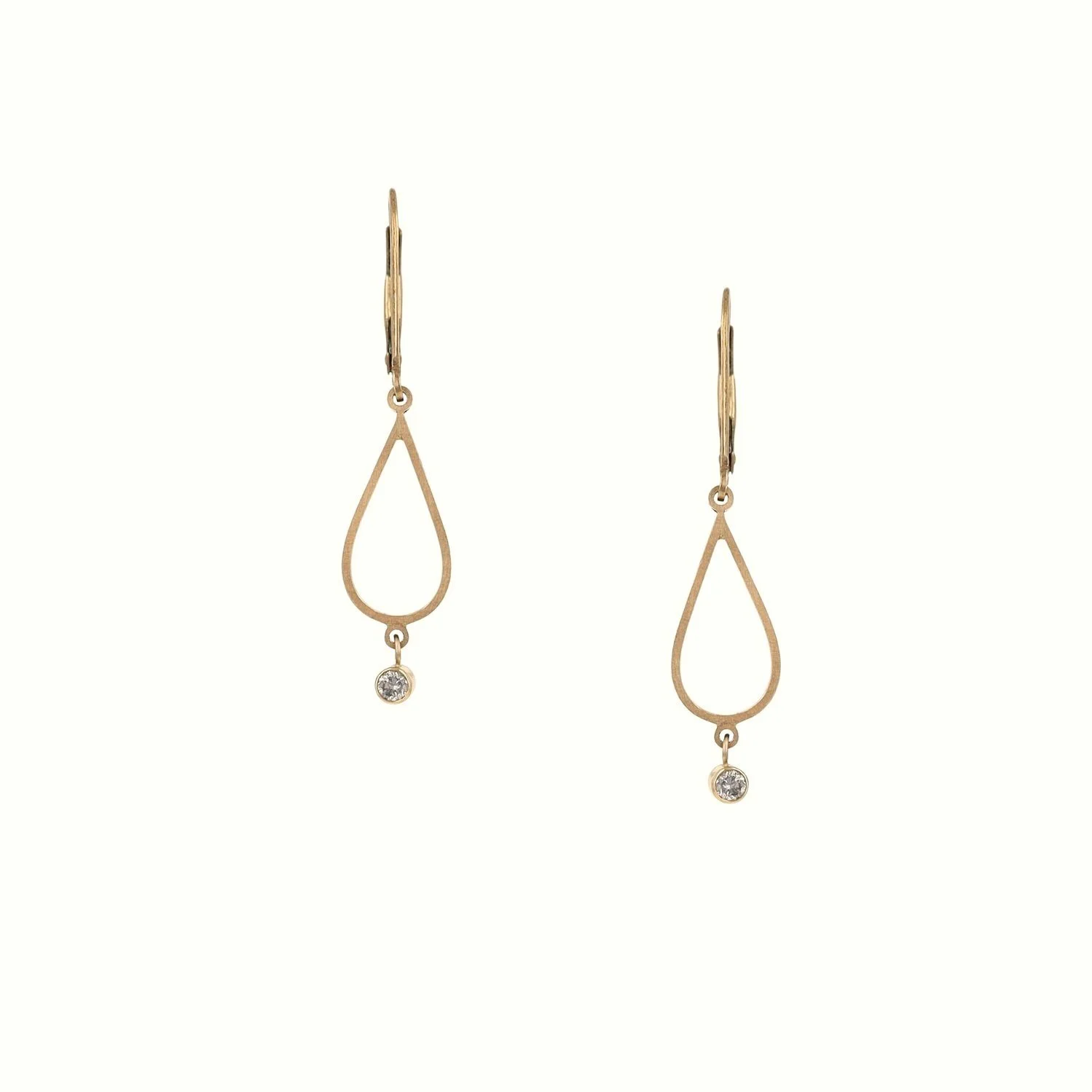14k yellow gold brushed finish round salt and pepper diamond open drop dangle earrings