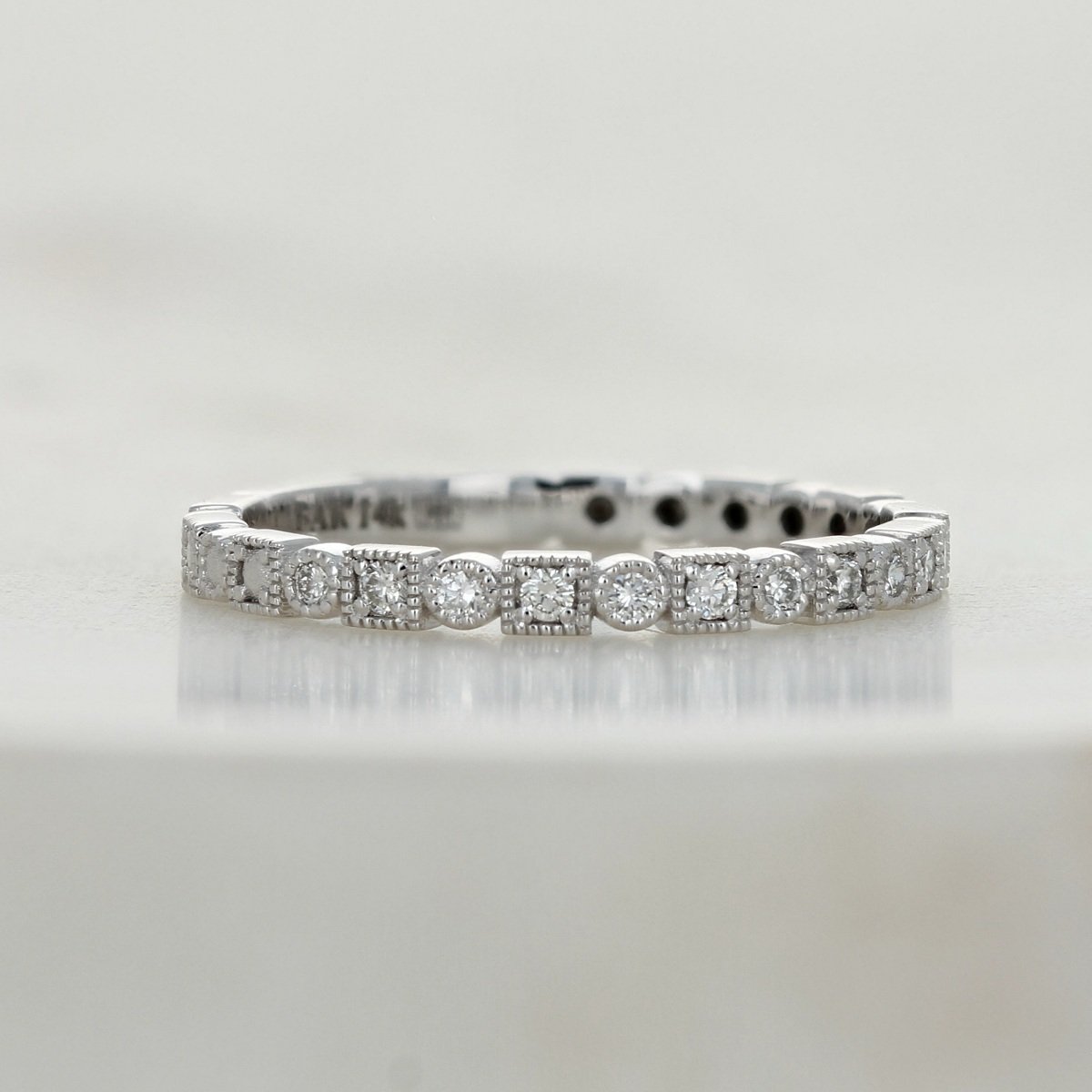 14k white gold milgrain round square diamond wedding anniversary band ring