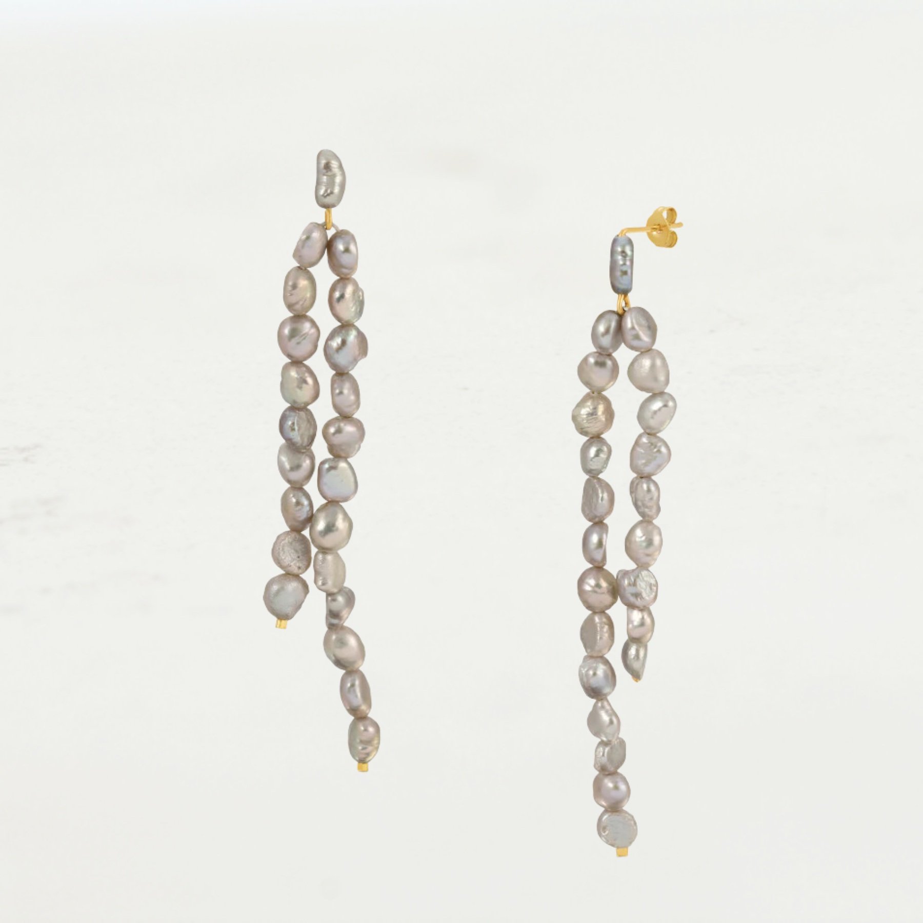 stainless steel grey fresh water pearl waterfall dangle drop earrings