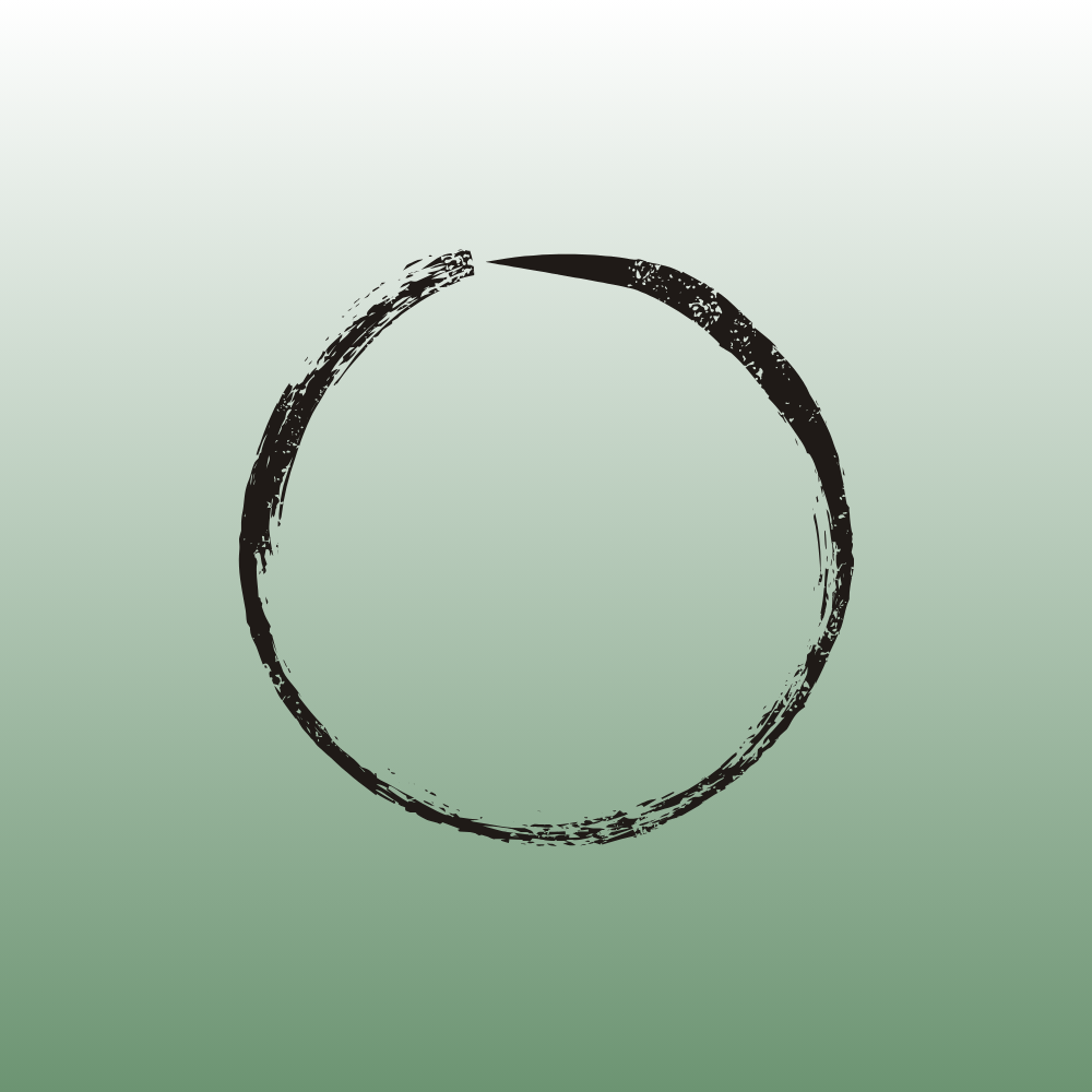 Black circular brush stroke on a light green background.