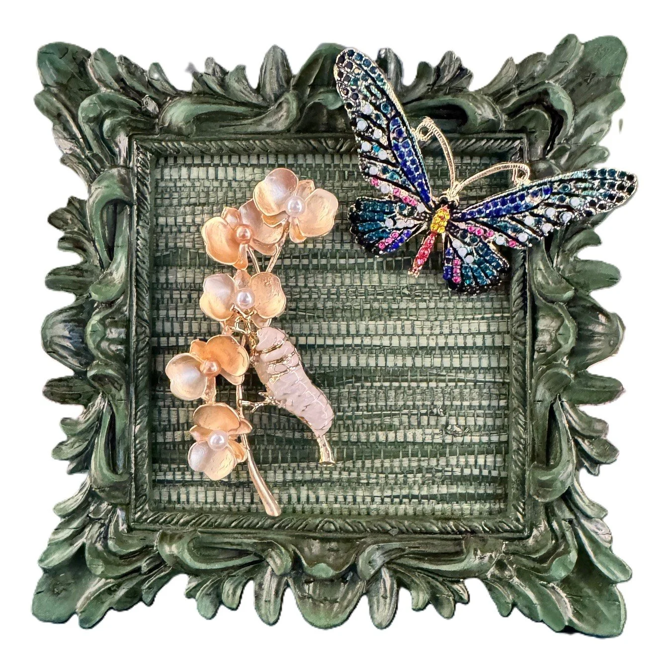 Chrysalis, green floral, $65