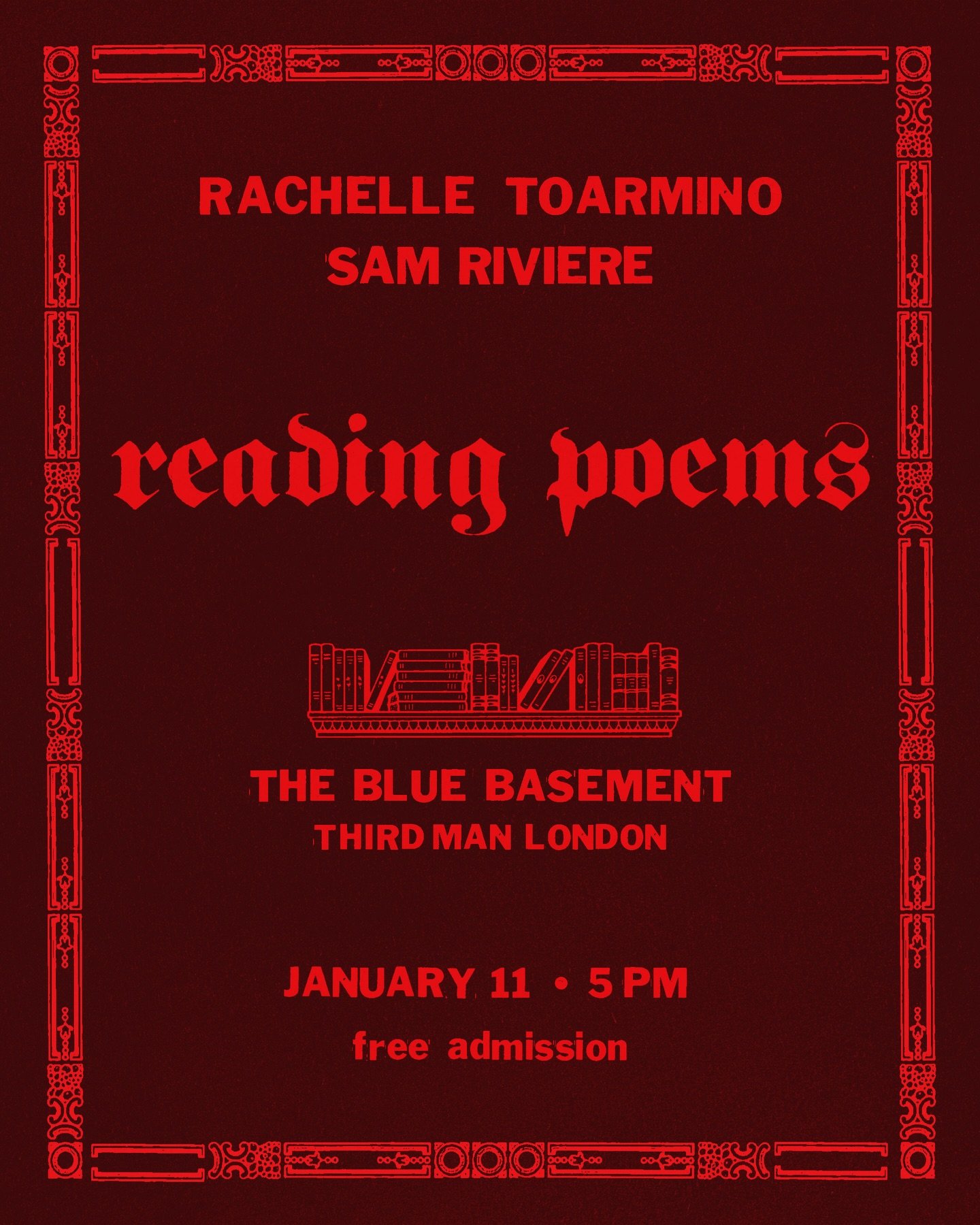 Third Man Books is excited to present a FREE night of LIVE poetry in #London. TMB poet #RachelleToarmino will be performing in support of her new collection,, #HELLYEAH, at the Blue Basement inside @thirdmanlondon on January 11. Get tix via link in b