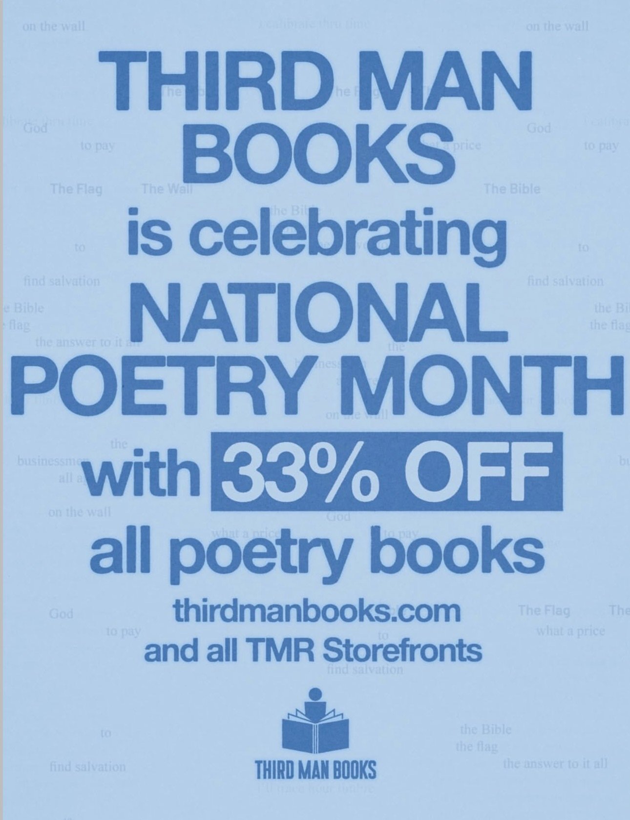 Only a few days left in Third Man Books 📚 April poetry sale. 33% off list price on all our poetry titles 💙💙💙. Get the below books and more from Thirdmanbooks.com or all Third Man storefronts. 

Jack White Collected Lyrics and Selected Writing by 