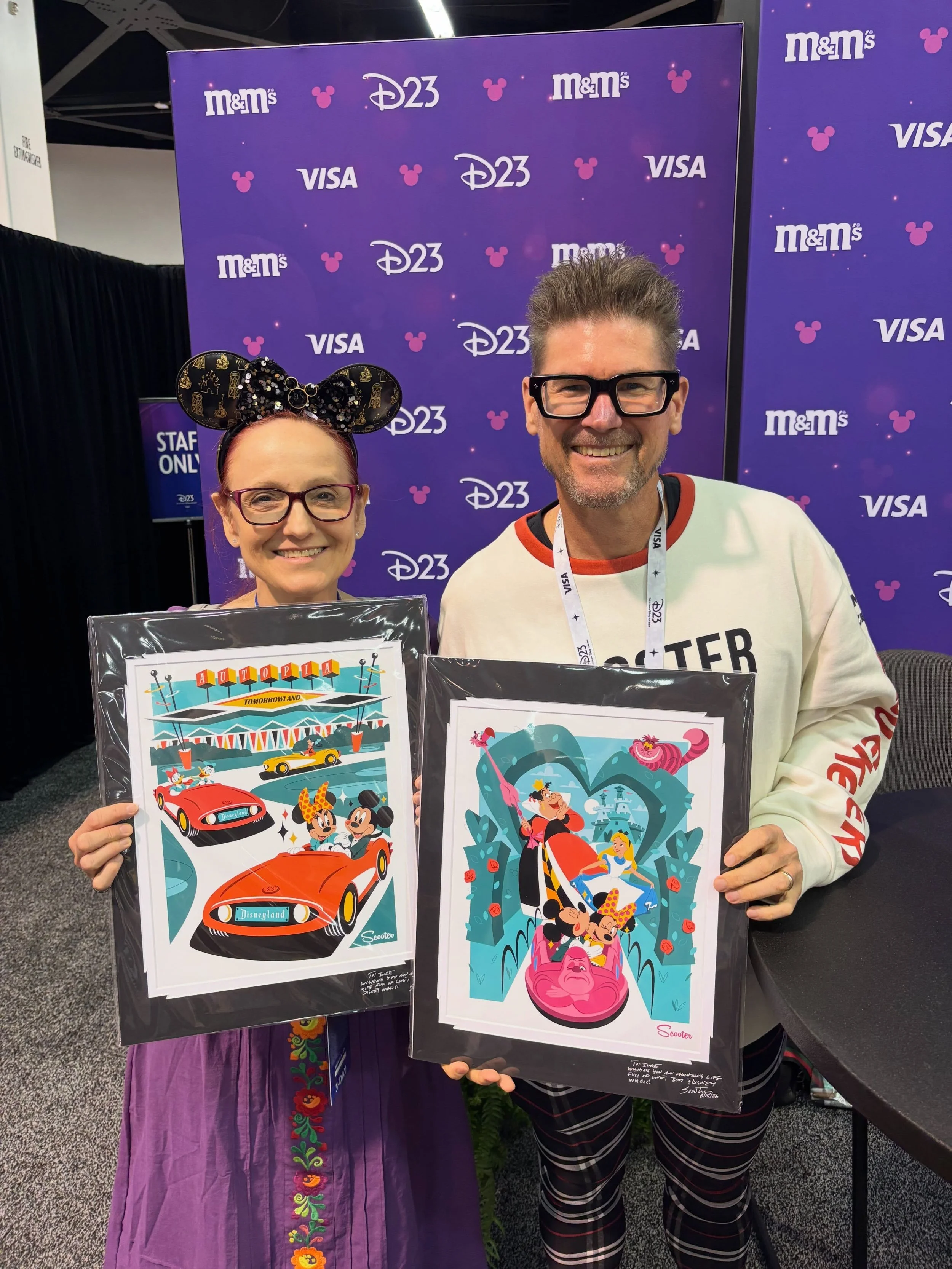 One of the many insanely cool and fun things that happened @d23 the Ultimate Disney Fan Event last weekend was being able to purchase these amazing prints and to also get them signed by @artofscooter! I have been following Scooter's gorgeous and fun 