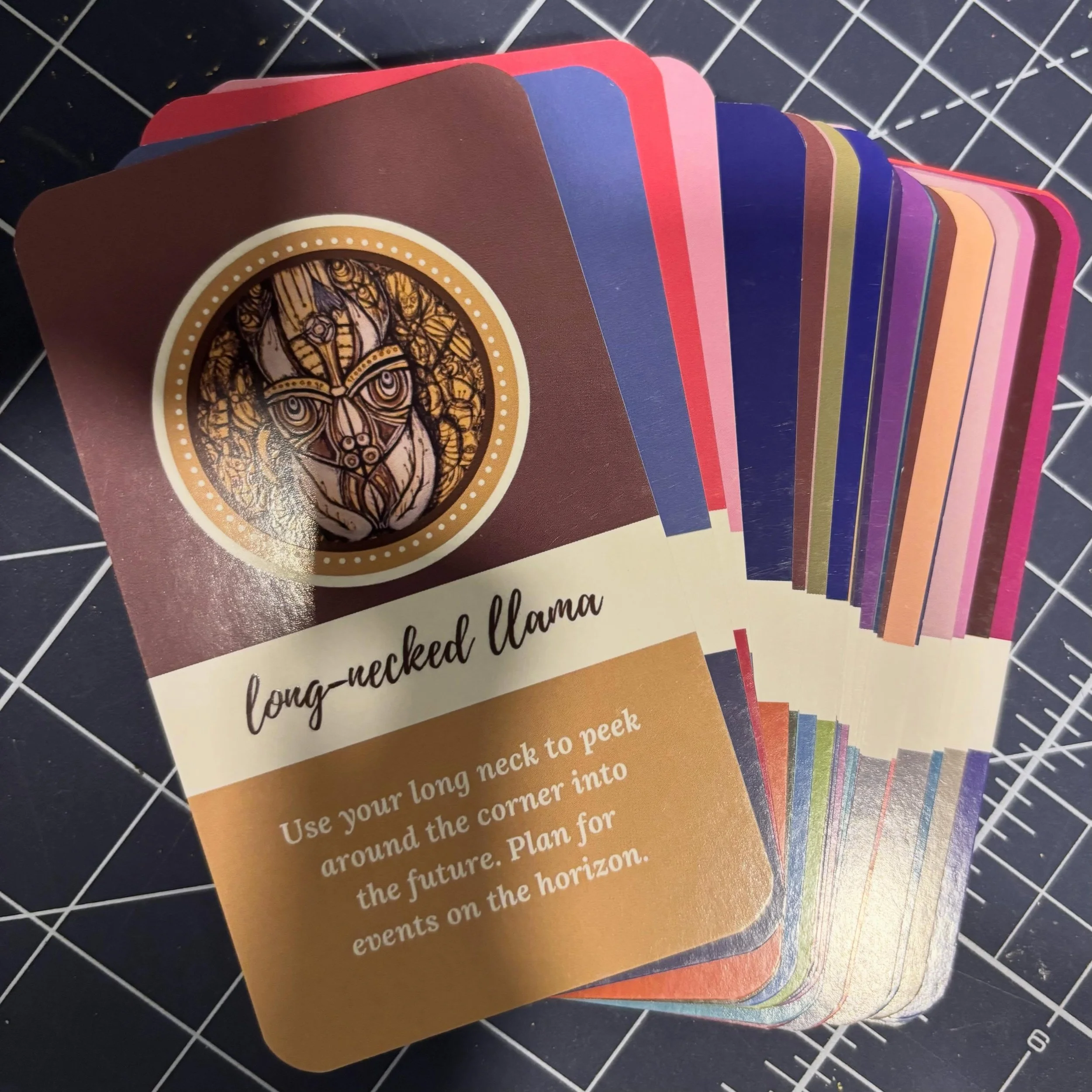 It's a Tuesday but it feels like a Monday. Hope everyone enjoyed the long holiday weekend. Today's message comes from a llama AniMandala card. "Use your long neck to peek around the corner into the future. Plan for events on the horizon." #