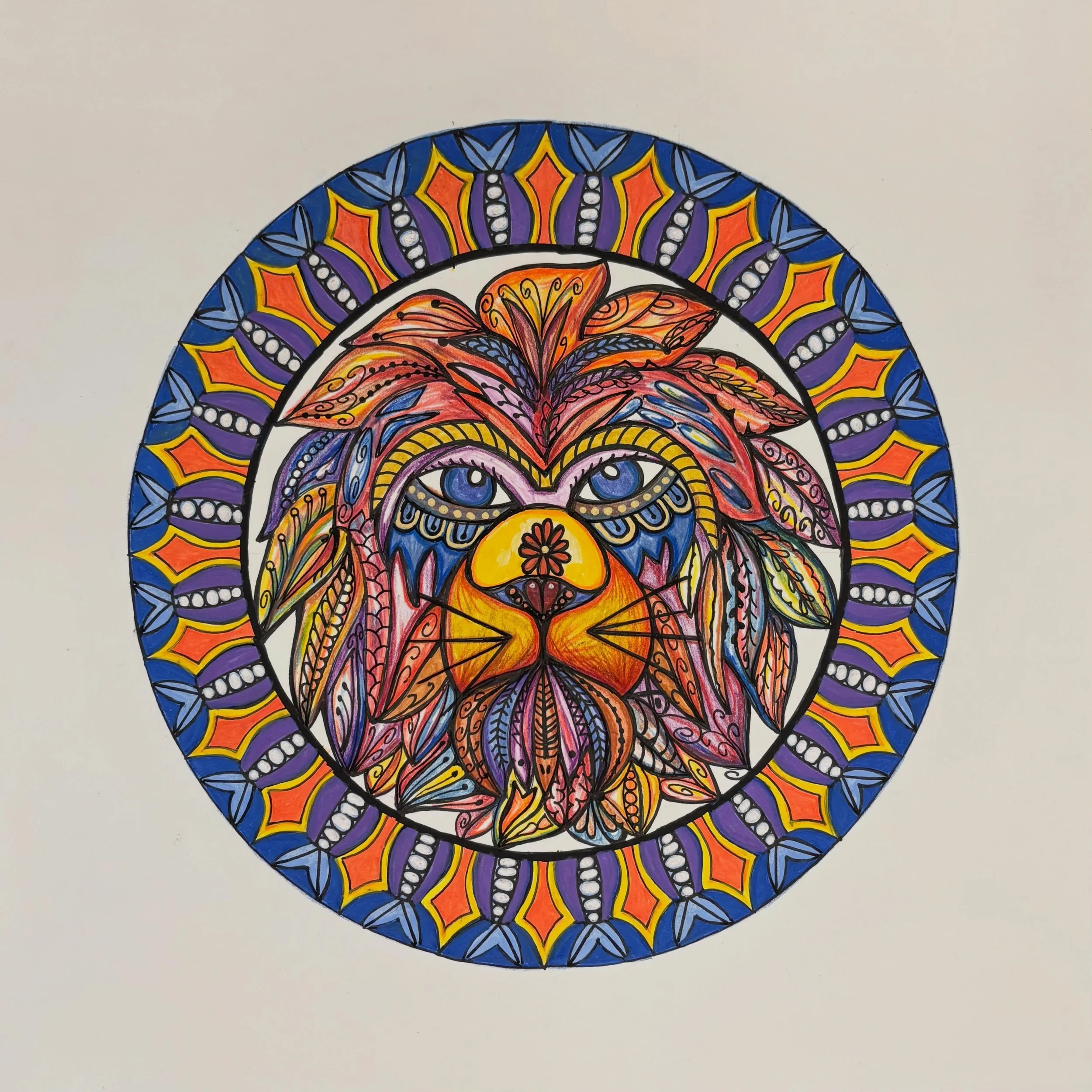 I'm not drawing constantly because I'm oblivious to current events - I'm drawing constantly because of it. Do whatever helps you stay centered and brings you joy during uncertain and tumultuous times. I created this #LionMandala with colored pencils 