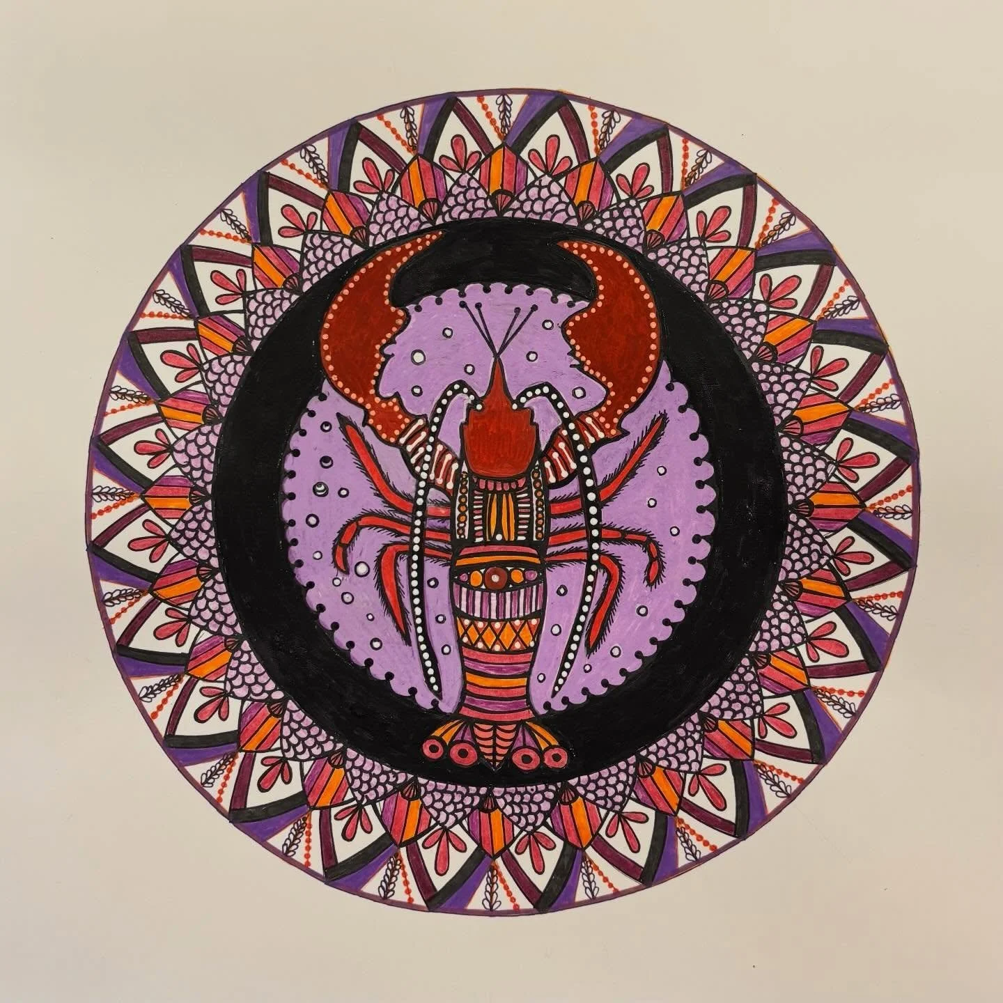 Happy Friday Eve! I'm calling this one Punk Rock Lobster. 🦞 Here's hoping that lobster is on everyone's menu this weekend. #LobsterMandala #InstaMandala #femandala #DailyMandalaPractice #MandalaArt