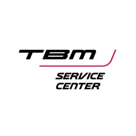 TBM Service Center logo with black text and a red line