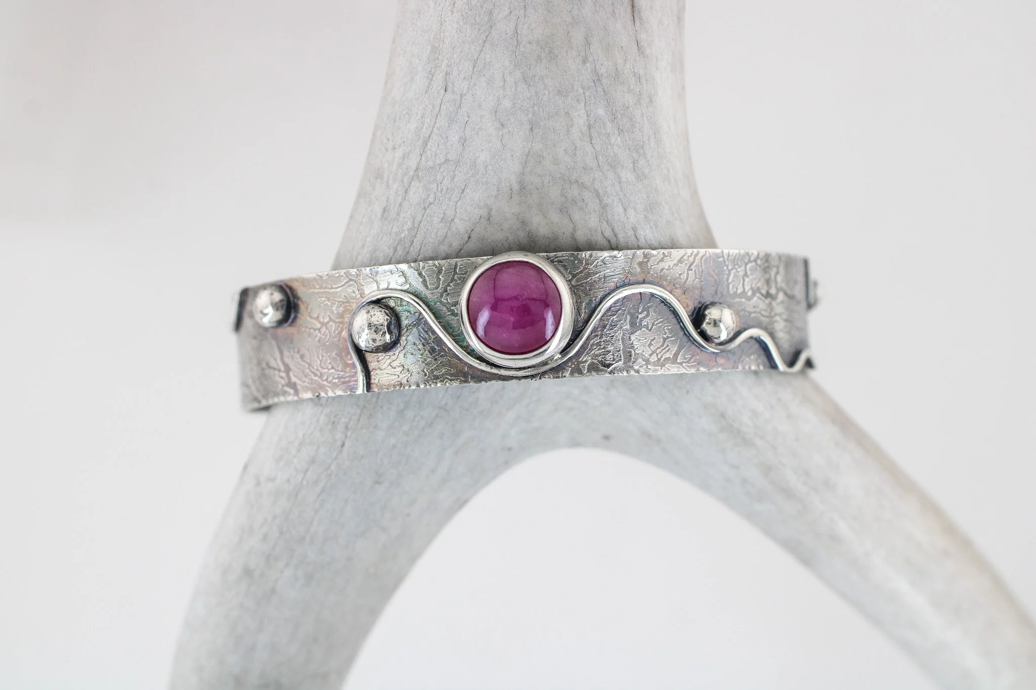 Sterling Silver Ruby Squiggle Cuff Bracelet