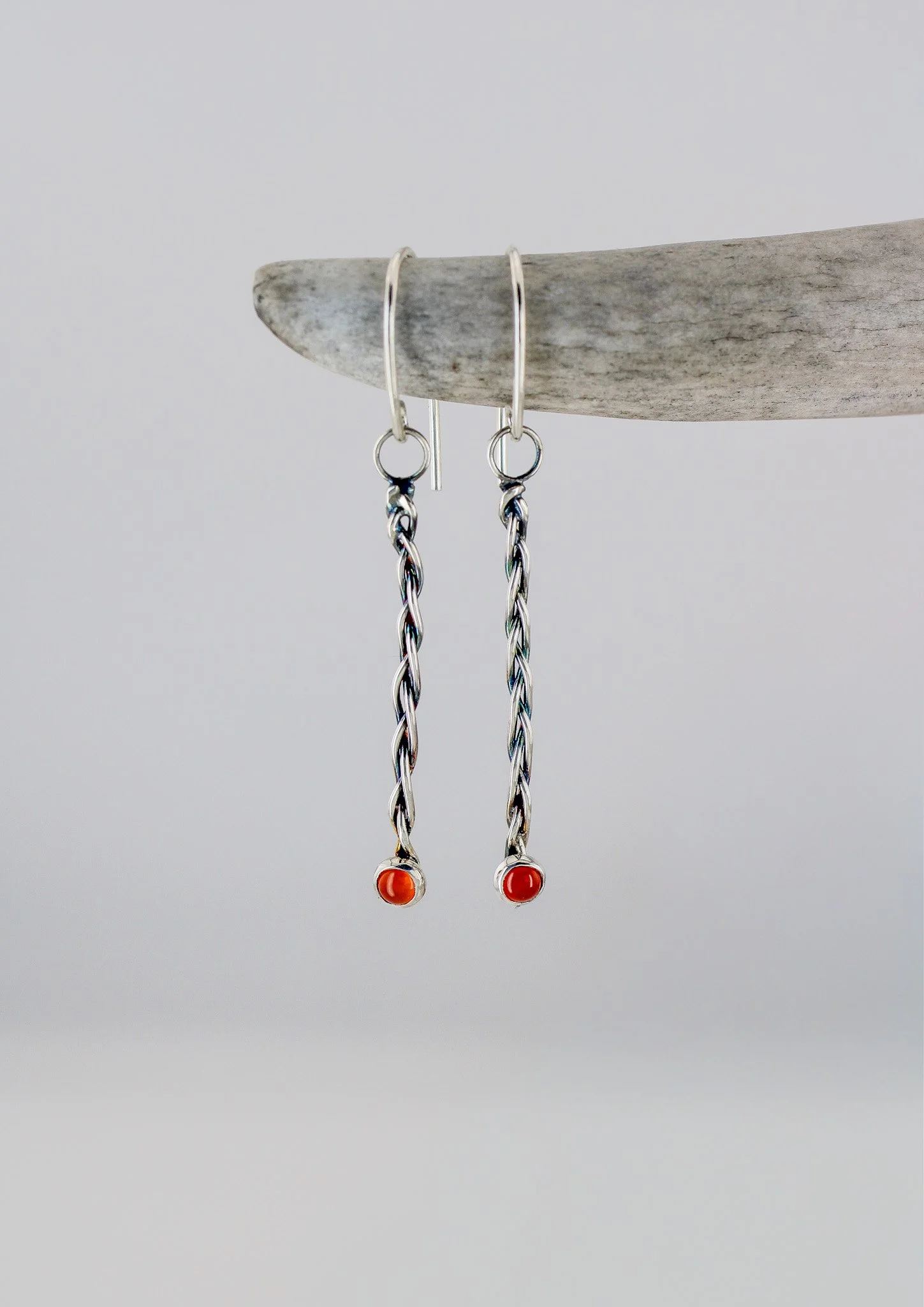 Sterling Silver Carnelian Braided Earrings