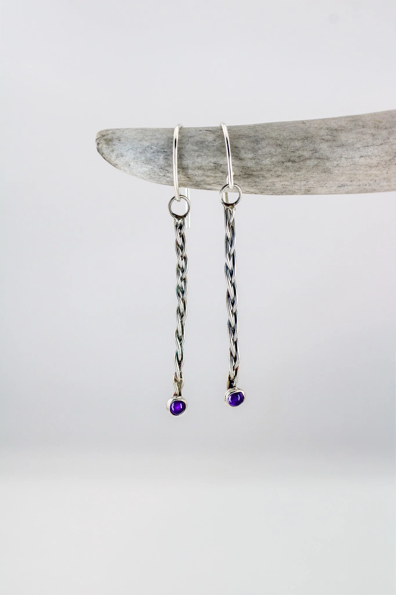 Sterling Silver Amethyst Braided Earrings