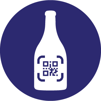 Wine Bottle and Qr Code icon in a blue circle