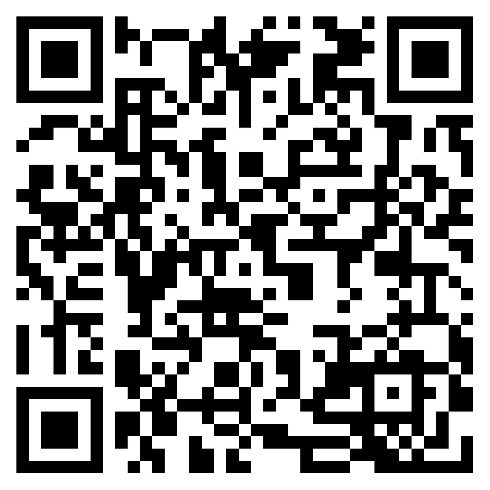 Un codice QR con un motivo a pixel in bianco e nero.