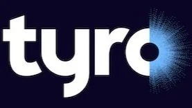 Logo with the text "tyro" featuring a blue radial gradient design on the "o"
