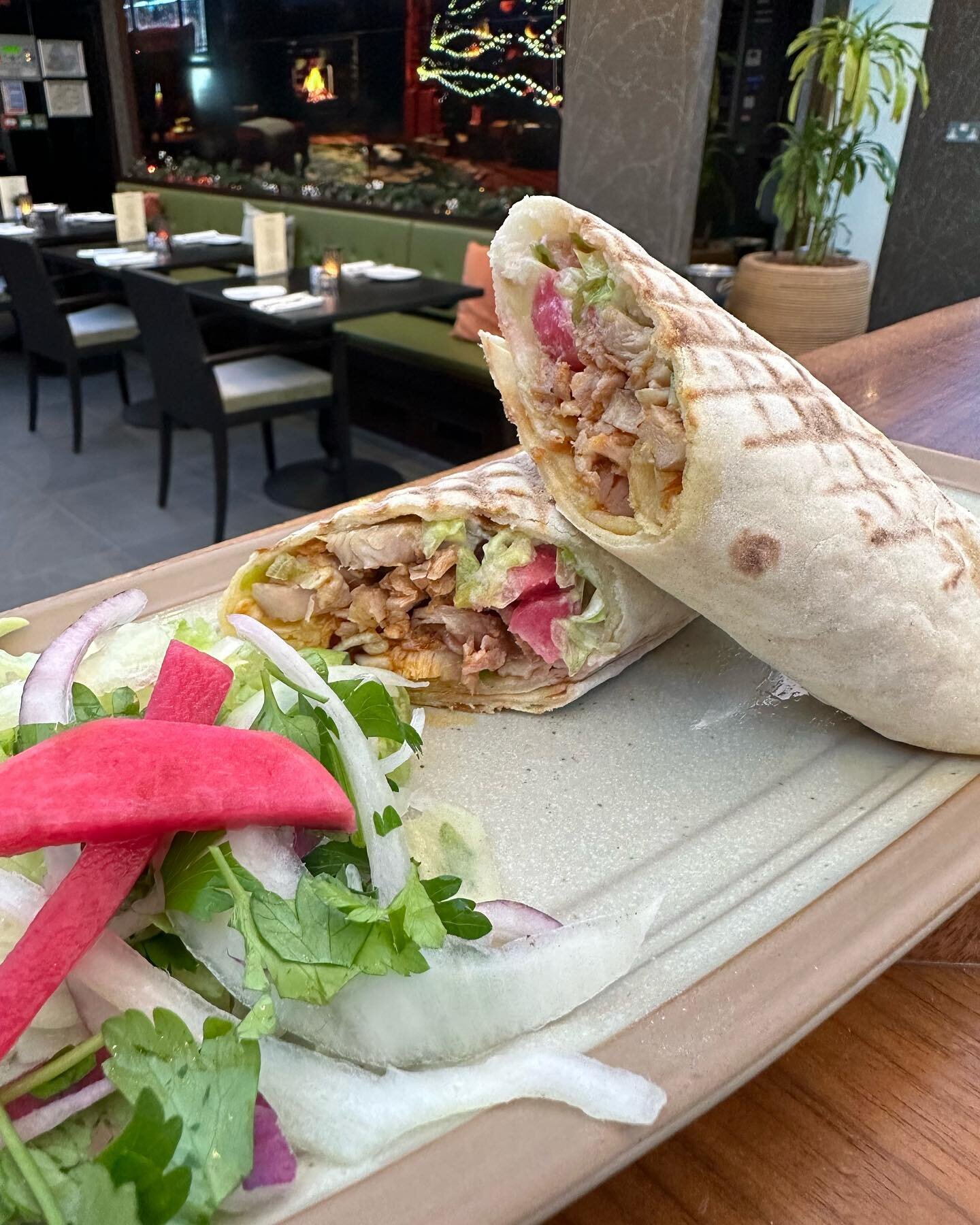 Gluten Free shawarma wrap&hellip; yep! We made it. Home made gluten free bread filled with our thinly sliced roasted shawarma dripping with that succulent marinade, garlic, pickled turnips, tomato. Yum yummy 😋 

Please note the gluten free bread is 