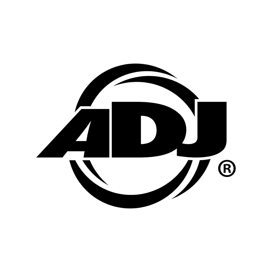 ADJ logo in black and white with text inside a circle.