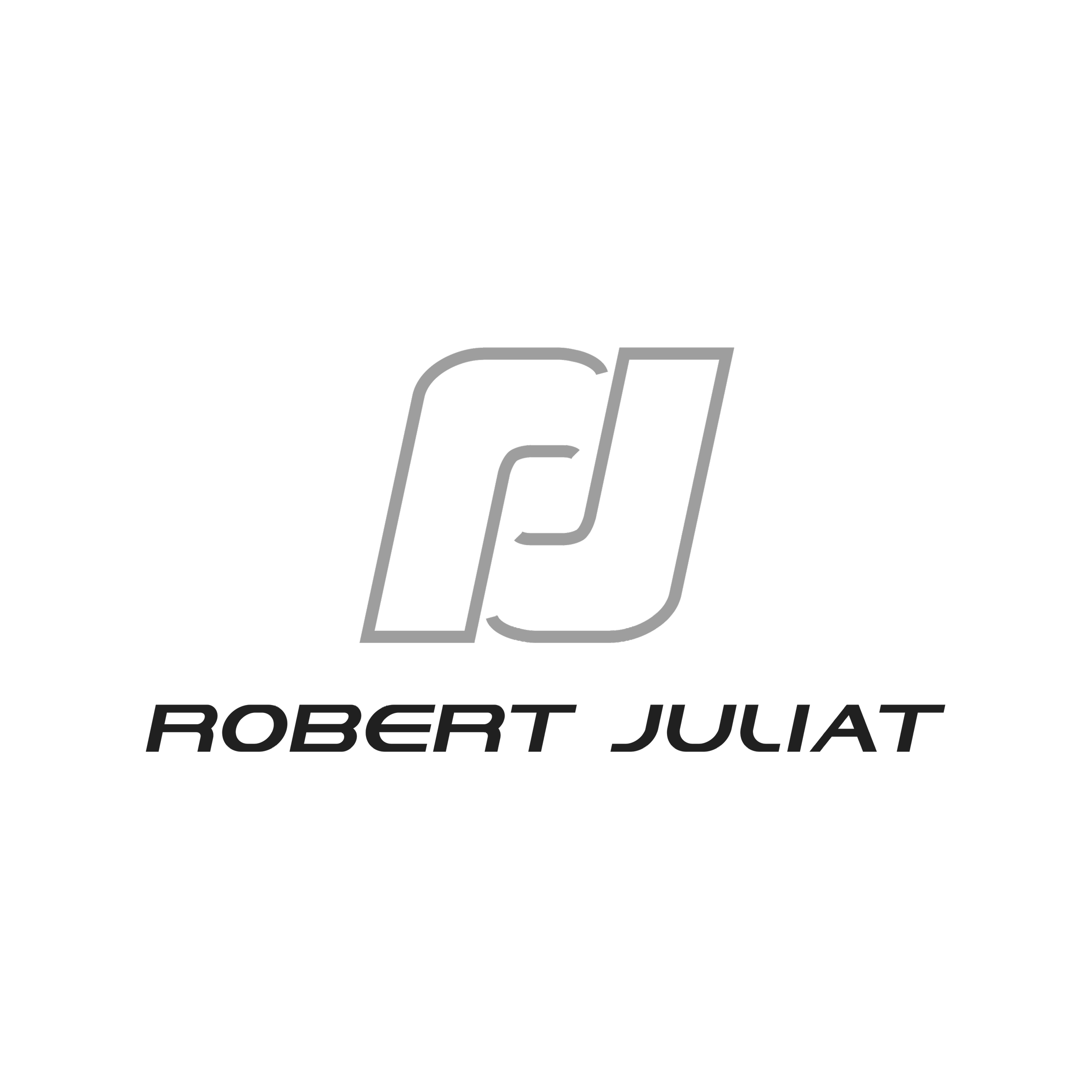 Logo with stylized initials 'RJ' in gray and the name 'Robert Juliat' in black beneath, on a black background.