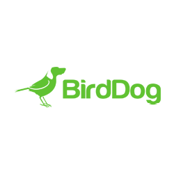 Green silhouette of a bird standing next to the text 'BirdDog' in green.