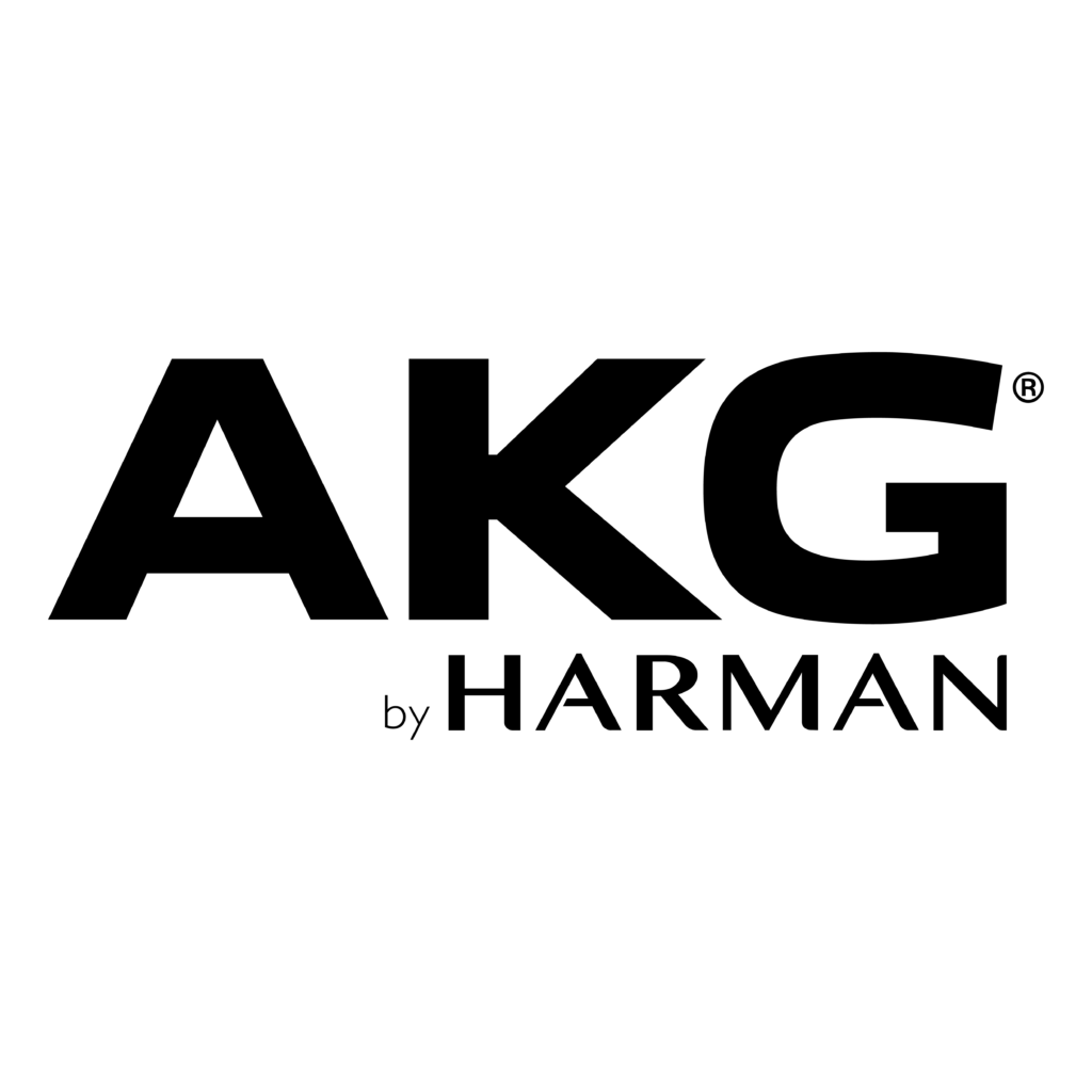 Logo of AKG by Harman in black and white.