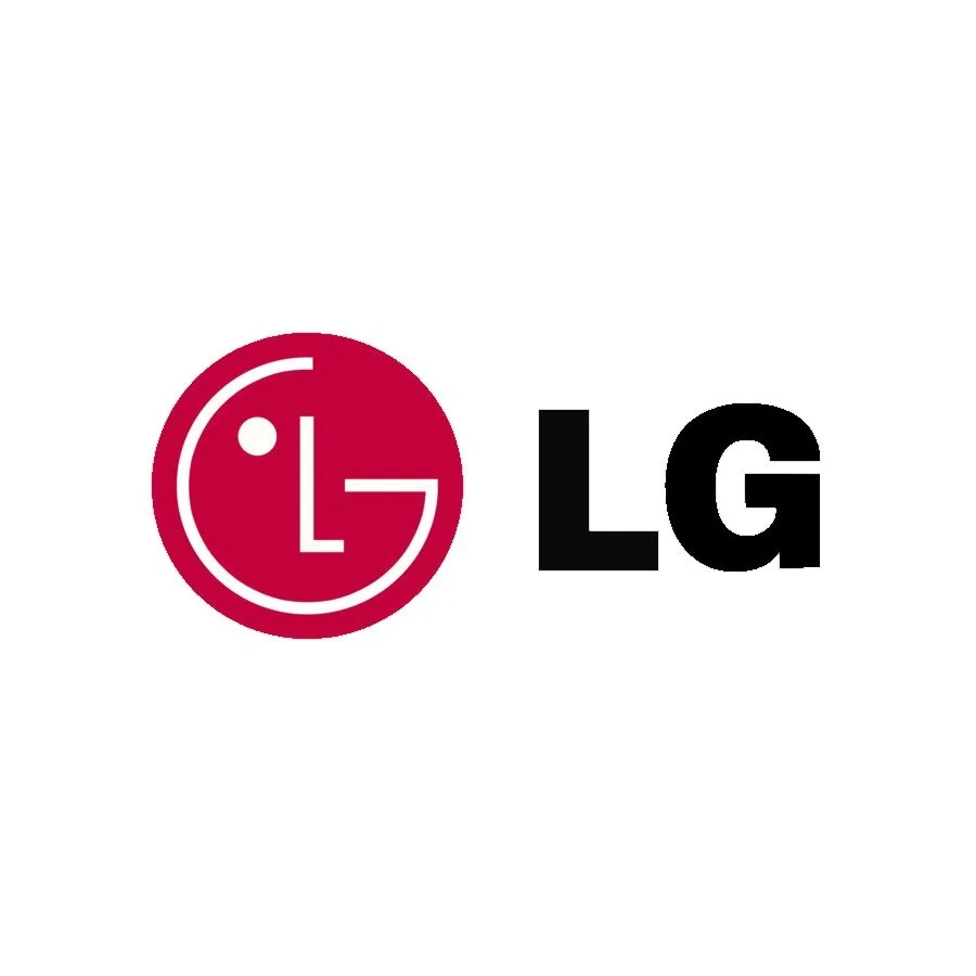 LG logo with a red circular emblem containing a stylized smiling face and the letters LG next to it.