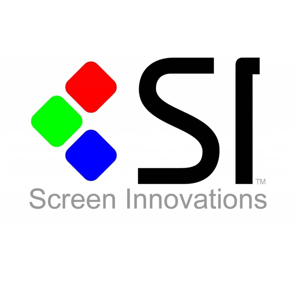 Logo of Screen Innovations with four colored squares (green, red, blue, and green) arranged diagonally, and the letters 'SI' in black to the right, with the words 'Screen Innovations' in gray below.