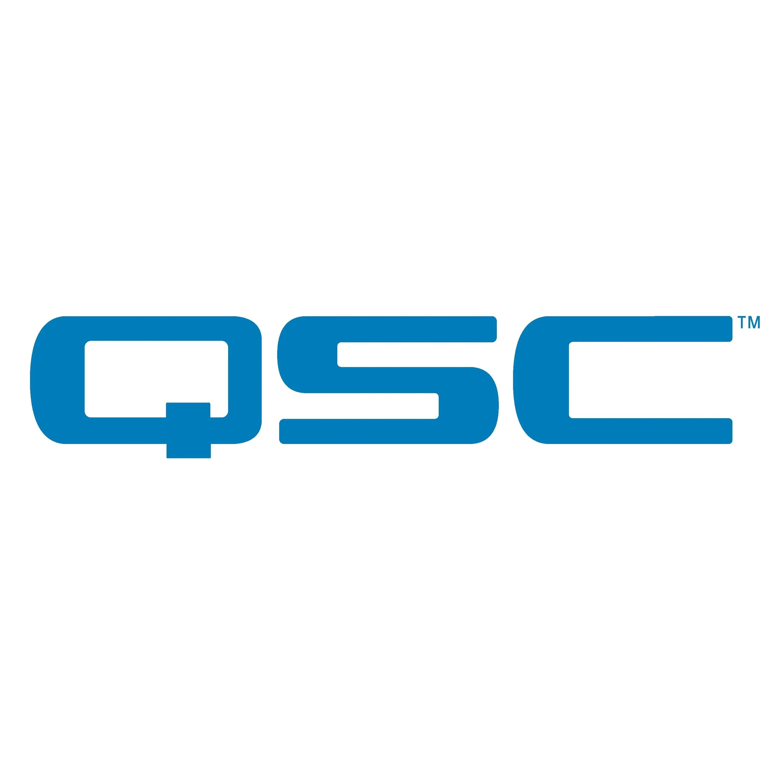 QSC logo in blue text on a white background.