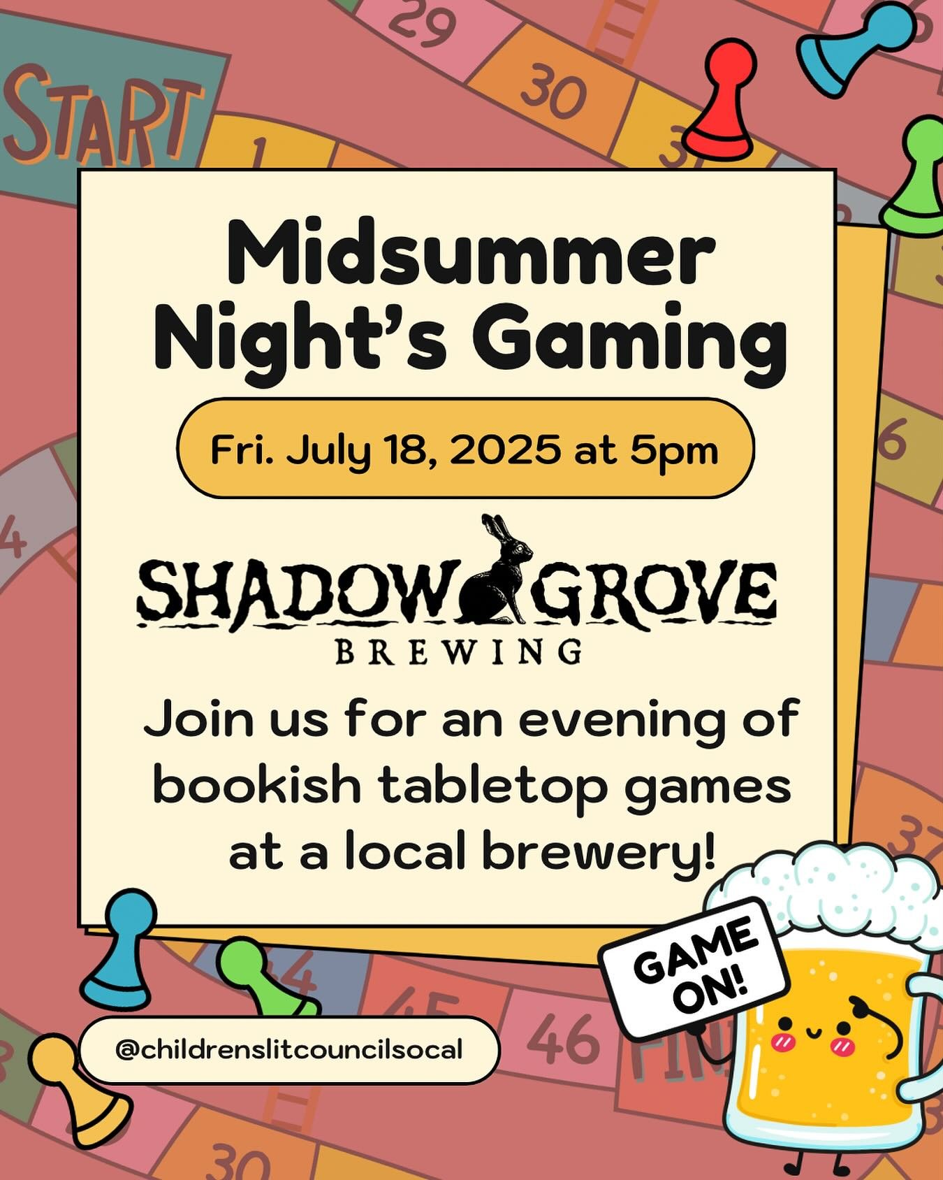 Feeling overdue for some summer fun? Same. 😅✨
Dive into a night of bookish games, good eats, and even better company with the Southern California #KidLit Community!

📍Join CLCSC on Friday, July 18 at 5PM at @shadowgrovebrewing in San Fernando (righ