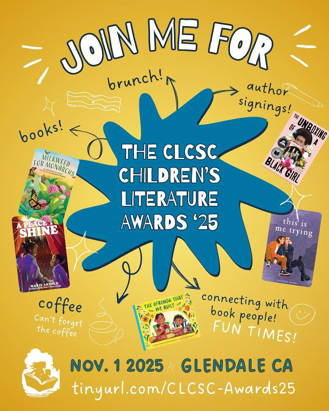 📚✨ **THIS WEEKEND!** Are you joining us at the CLCSC Children&rsquo;s Literature Awards &rsquo;25? We can&rsquo;t wait to see you there!

Mark your calendars for November 1st in #Glendale for a day filled with incredible books, author signings, #bru