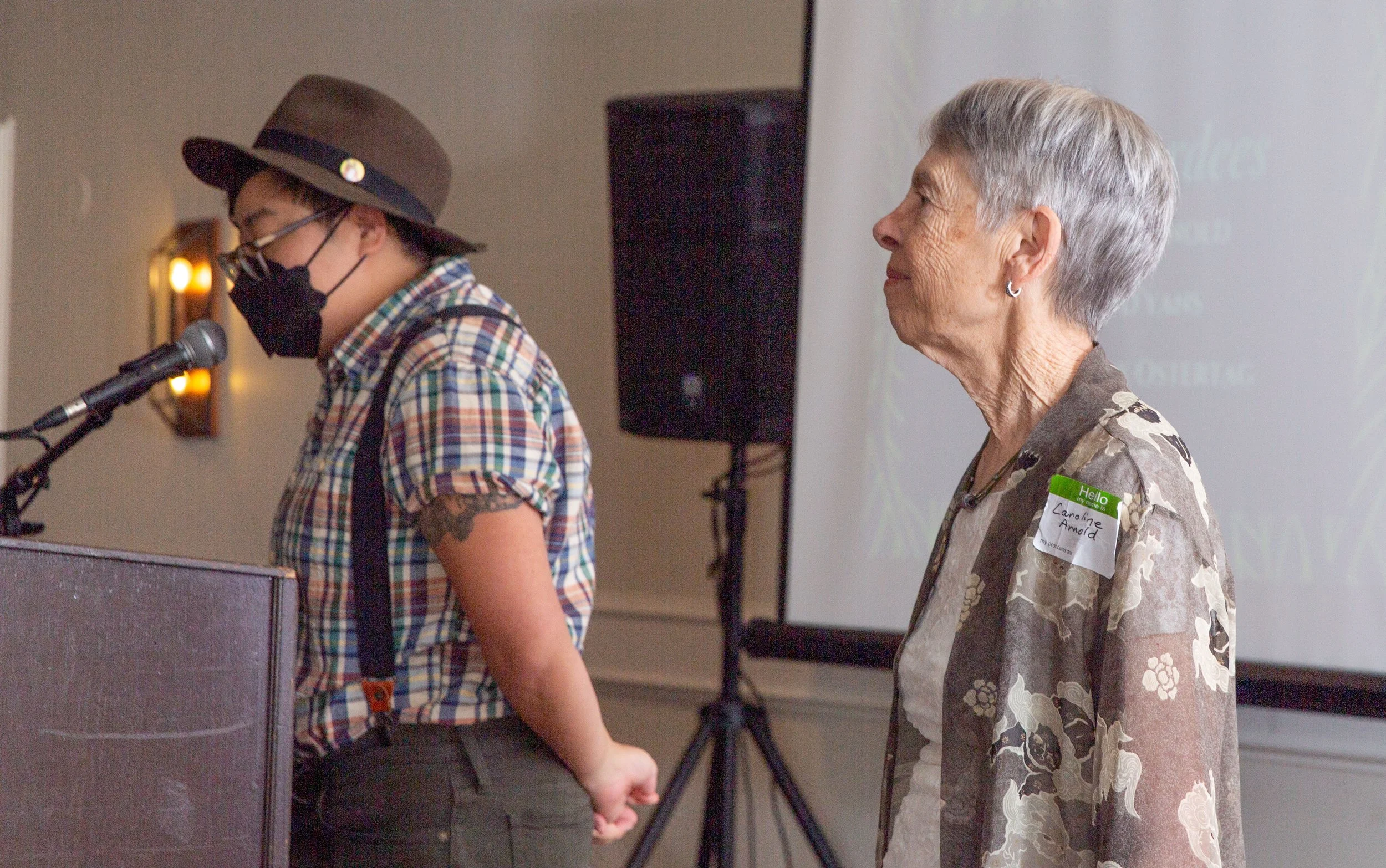 L to R: Awards Committee Chair Fin Lee and 2020 CLCSC Award Winner Caroline Arnold (Josh Steichmann)