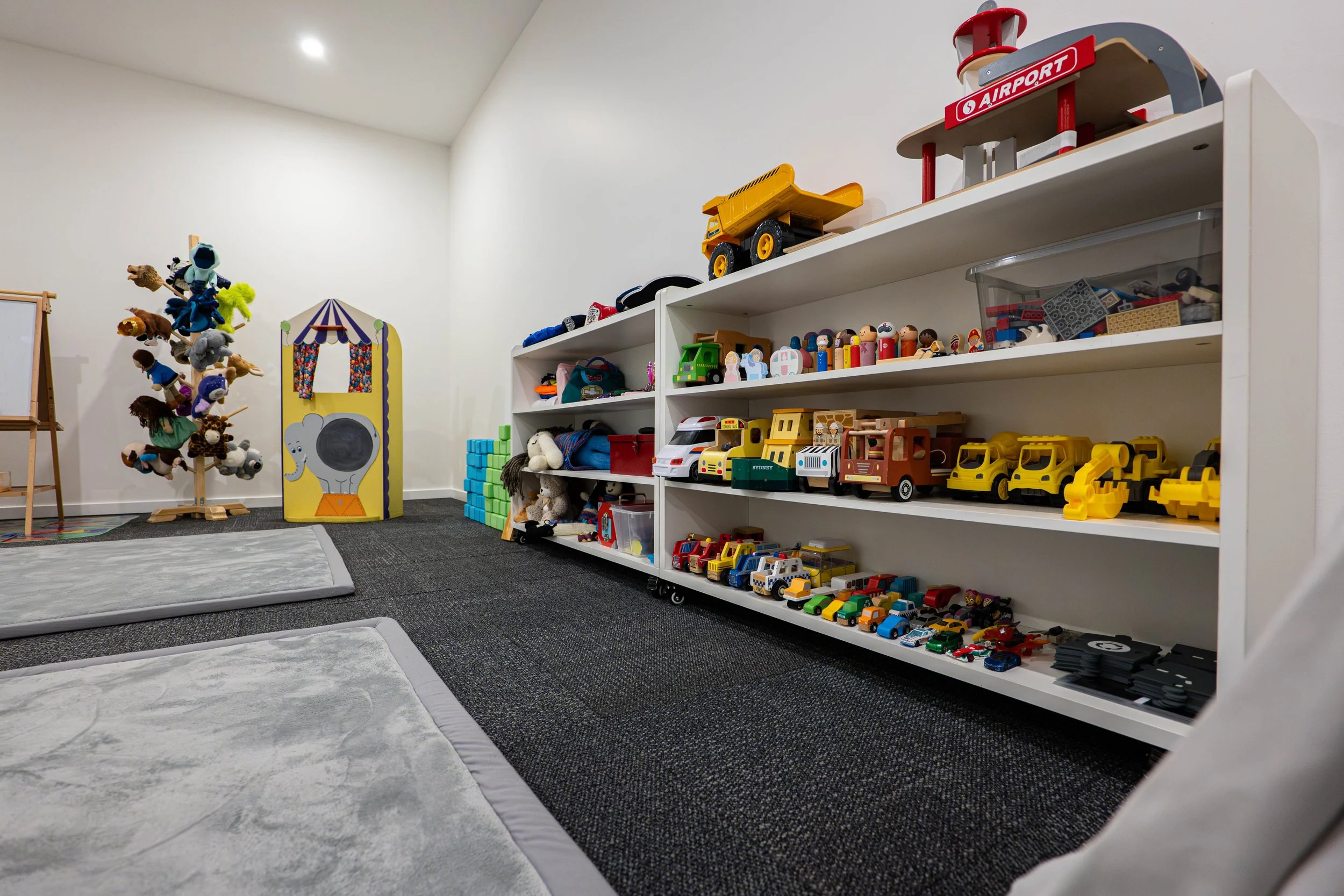 Various toys in a play therapy office.