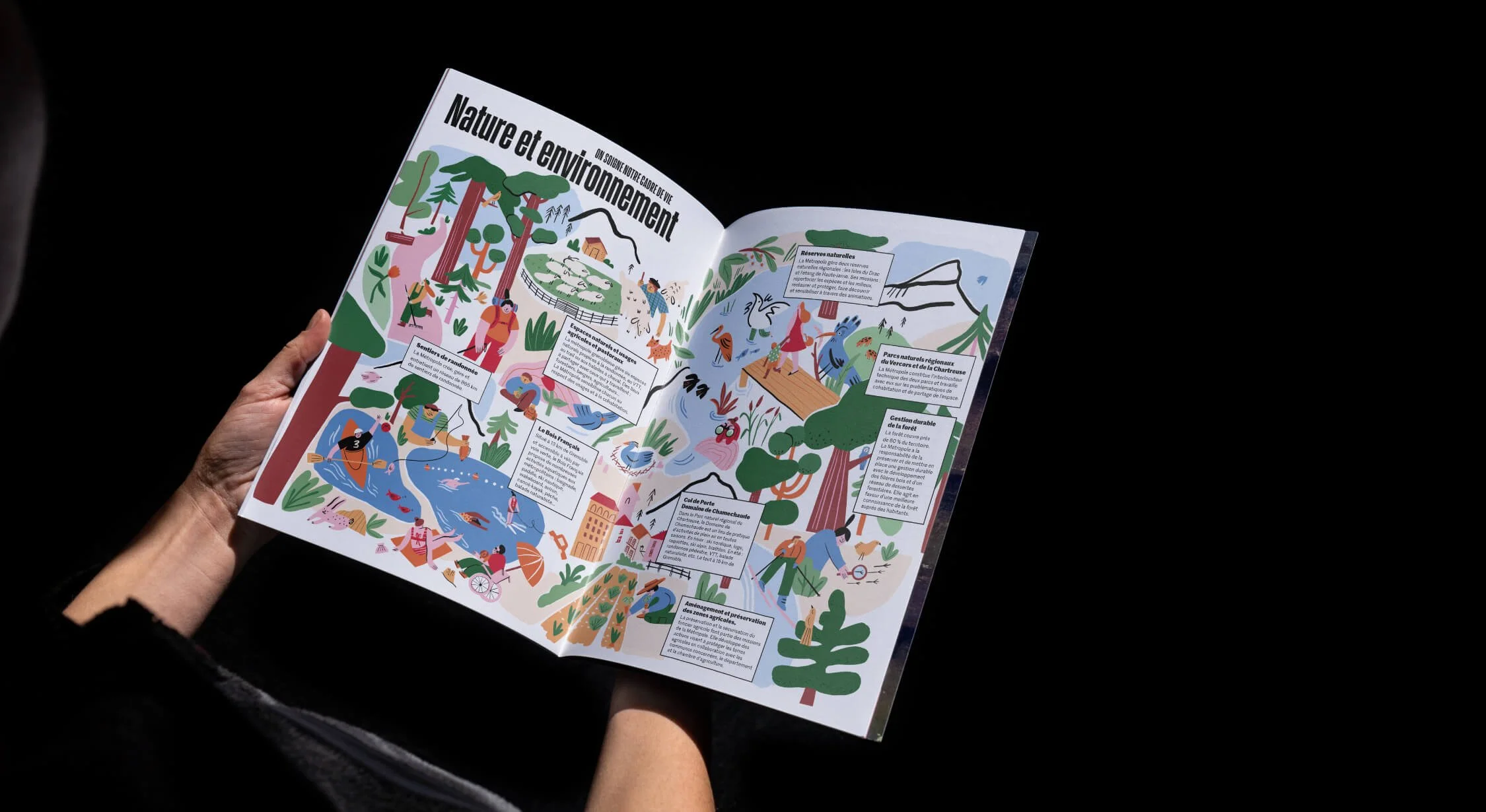 Double page du Metropole Mag sur le theme de la nature et l'environnement à Grenoble