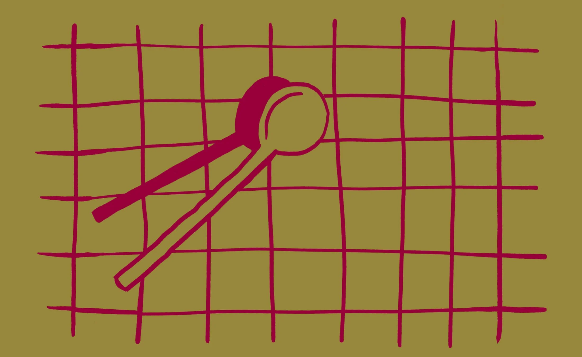 Dessin d'une cuillère sur un quadrillage qui représente une nappe