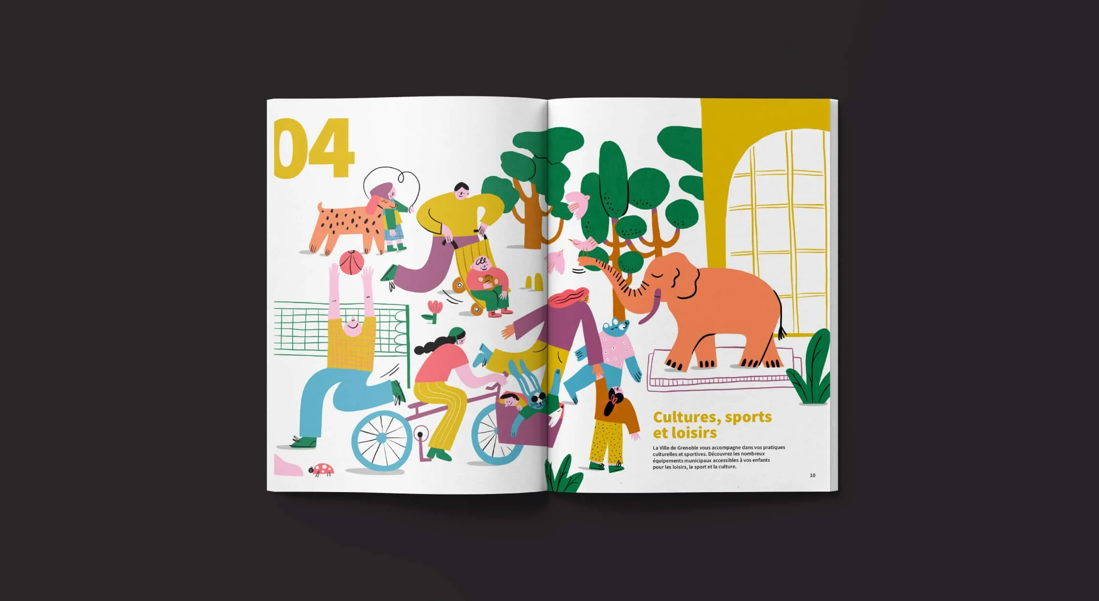 Une double page du guide famille qui représente la culture à Grenoble